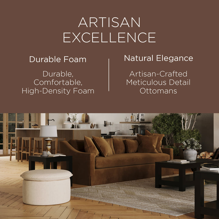 Maven Lane Lyra Contemporary Ottoman in Cream Fabric Upholstery - VMInnovations