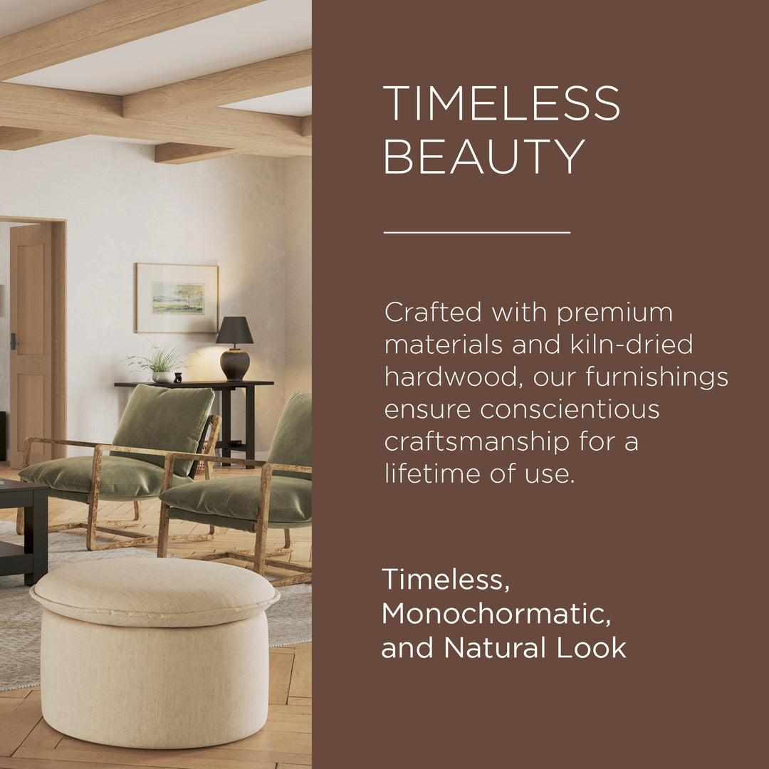 Maven Lane Lyra Contemporary Ottoman in Cream Fabric Upholstery - VMInnovations