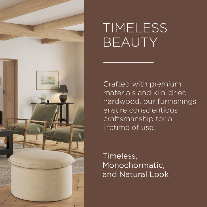 Maven Lane Lyra Contemporary Ottoman in Cream Fabric Upholstery - VMInnovations