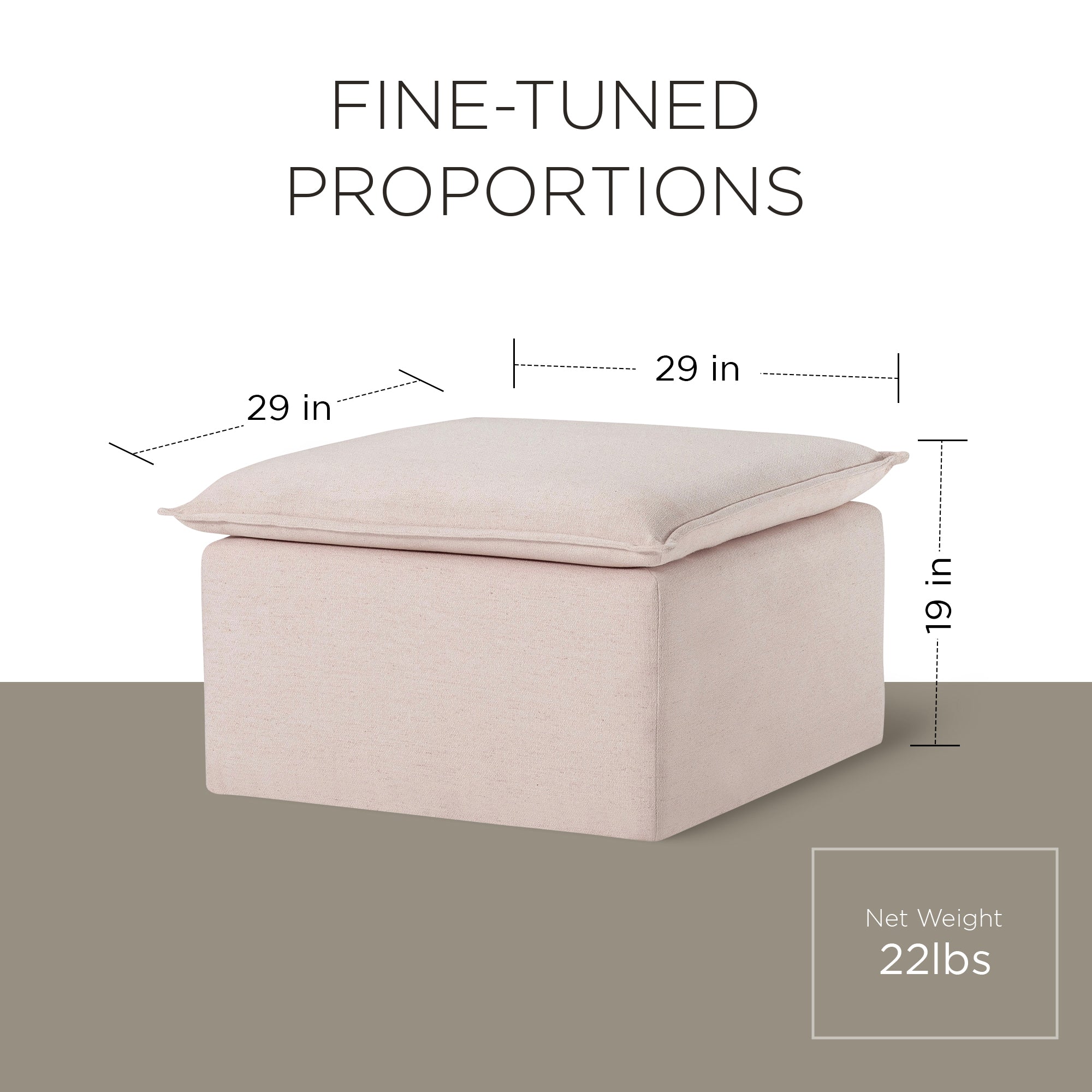 Maven Lane Claude Rustic Ottoman in Cream Fabric Upholstery - VMInnovations