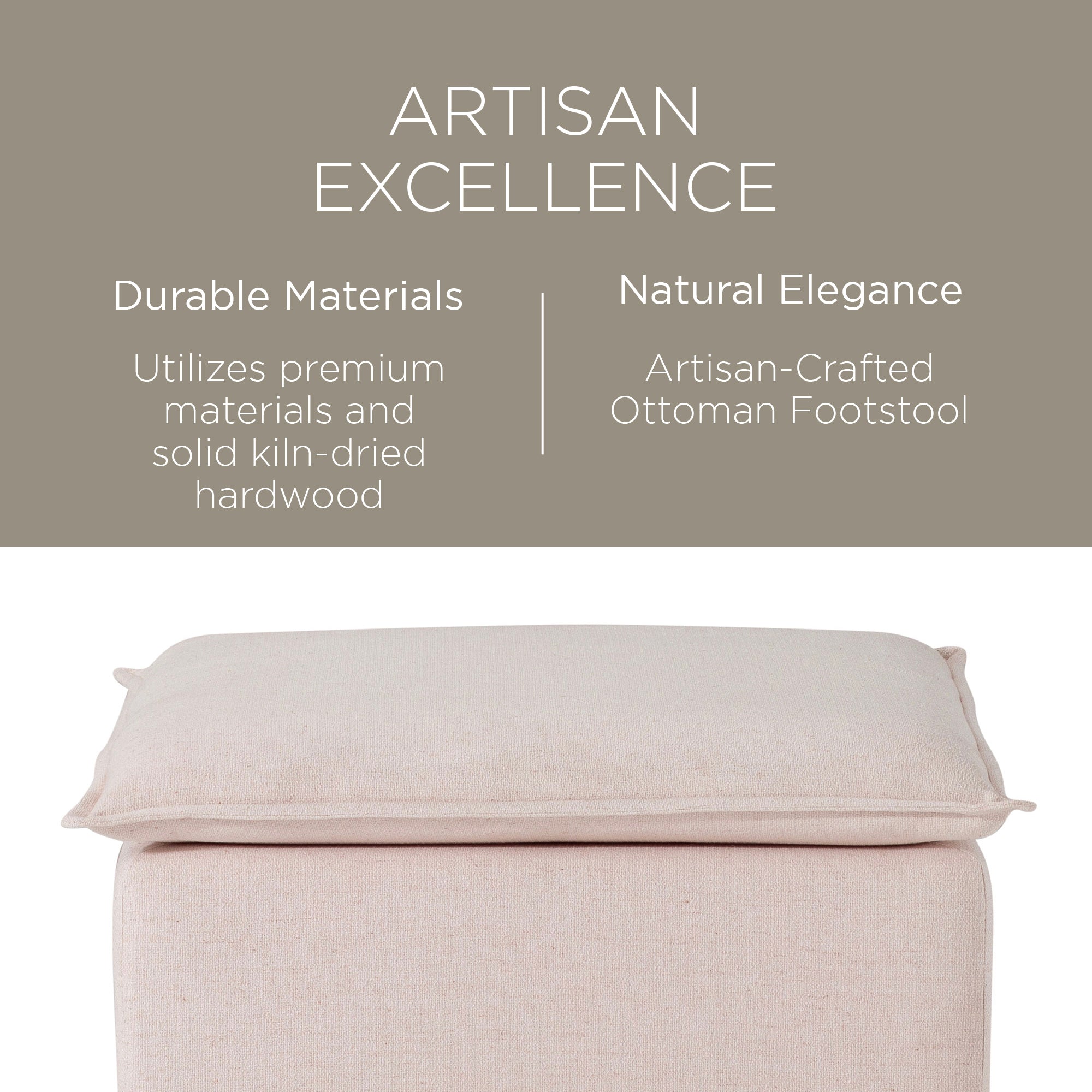 Maven Lane Claude Rustic Ottoman in Cream Fabric Upholstery - VMInnovations