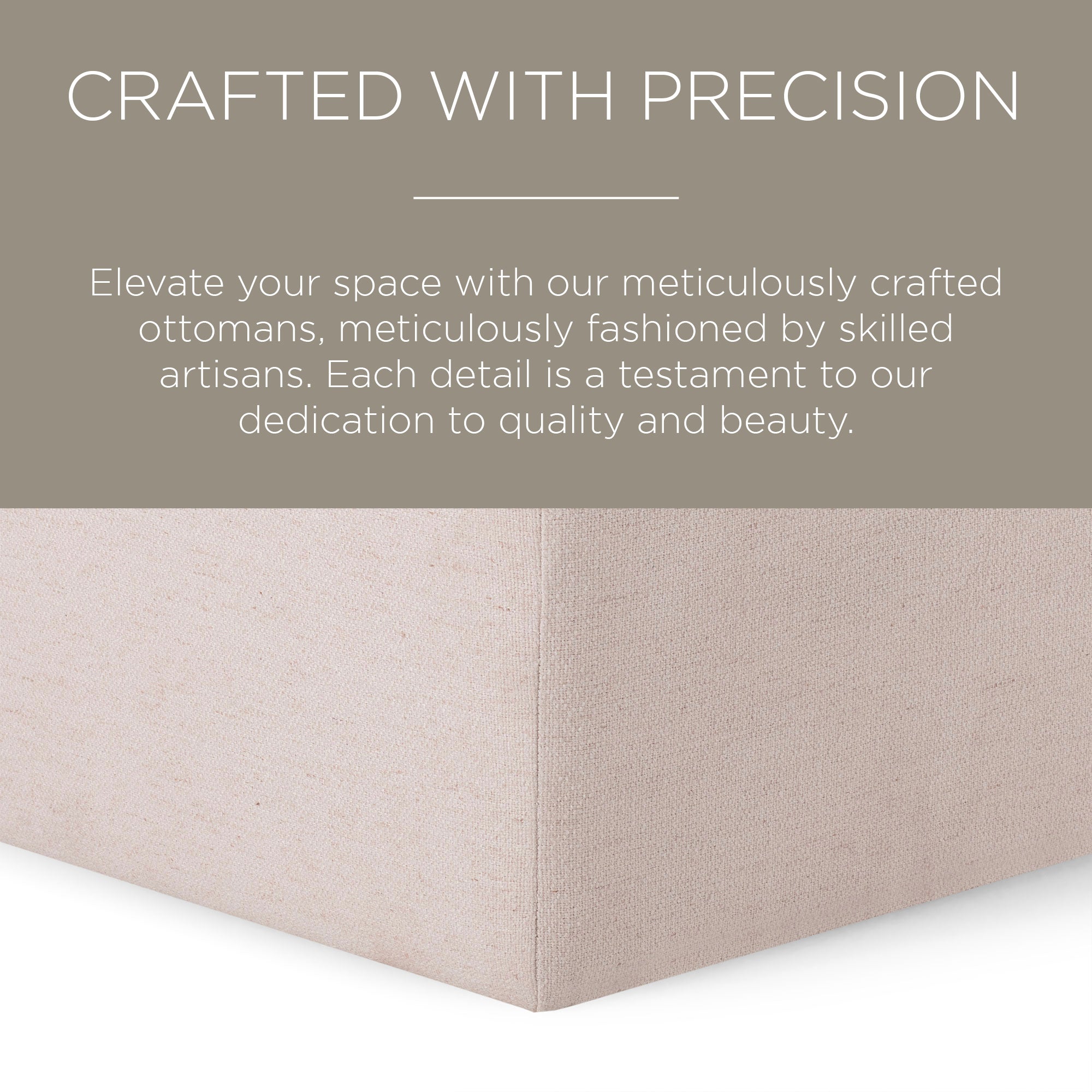 Maven Lane Claude Rustic Ottoman in Cream Fabric Upholstery - VMInnovations