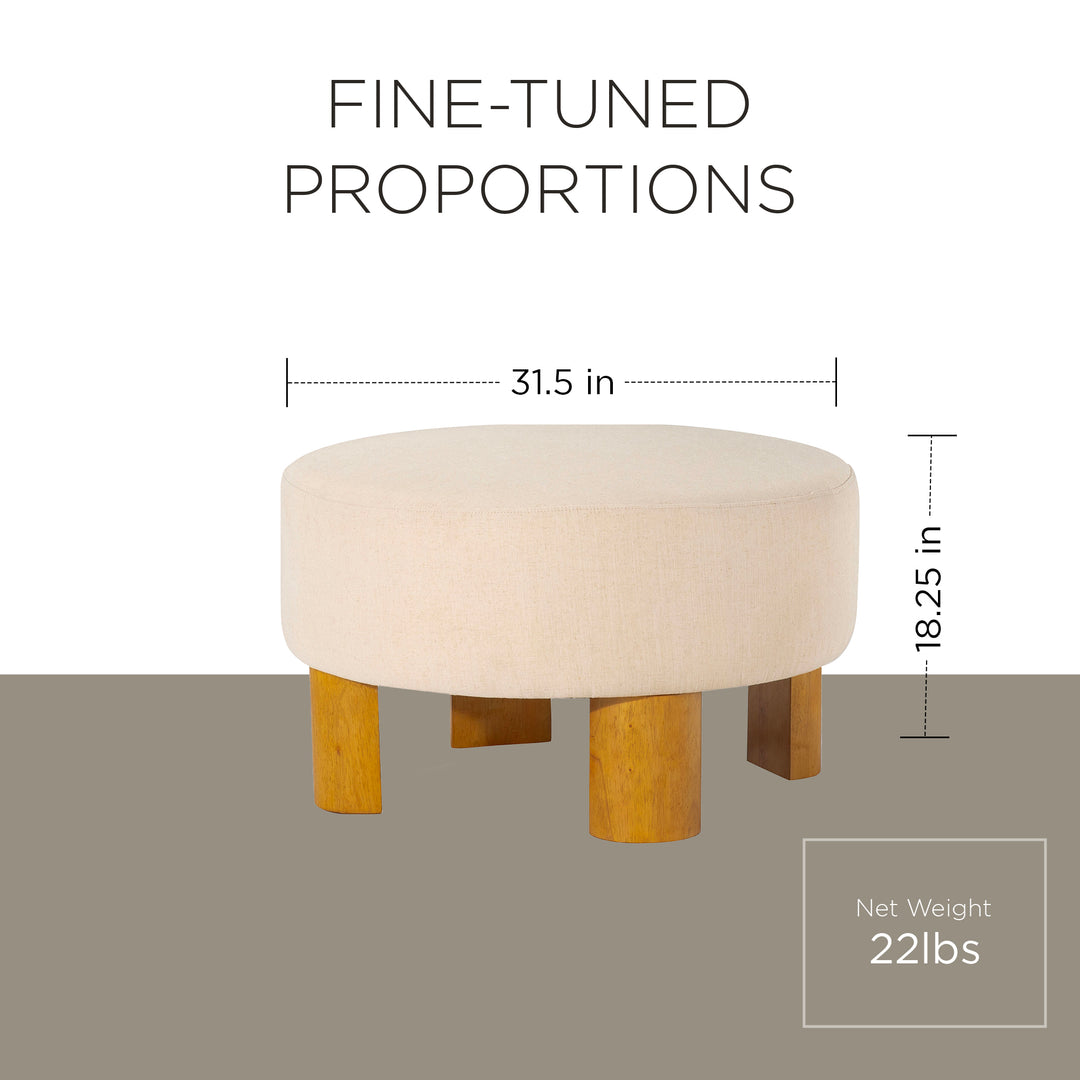 Maven Lane Celia Contemporary Upholstered Ottoman w/ Refined Natural Wood Finish - VMInnovations