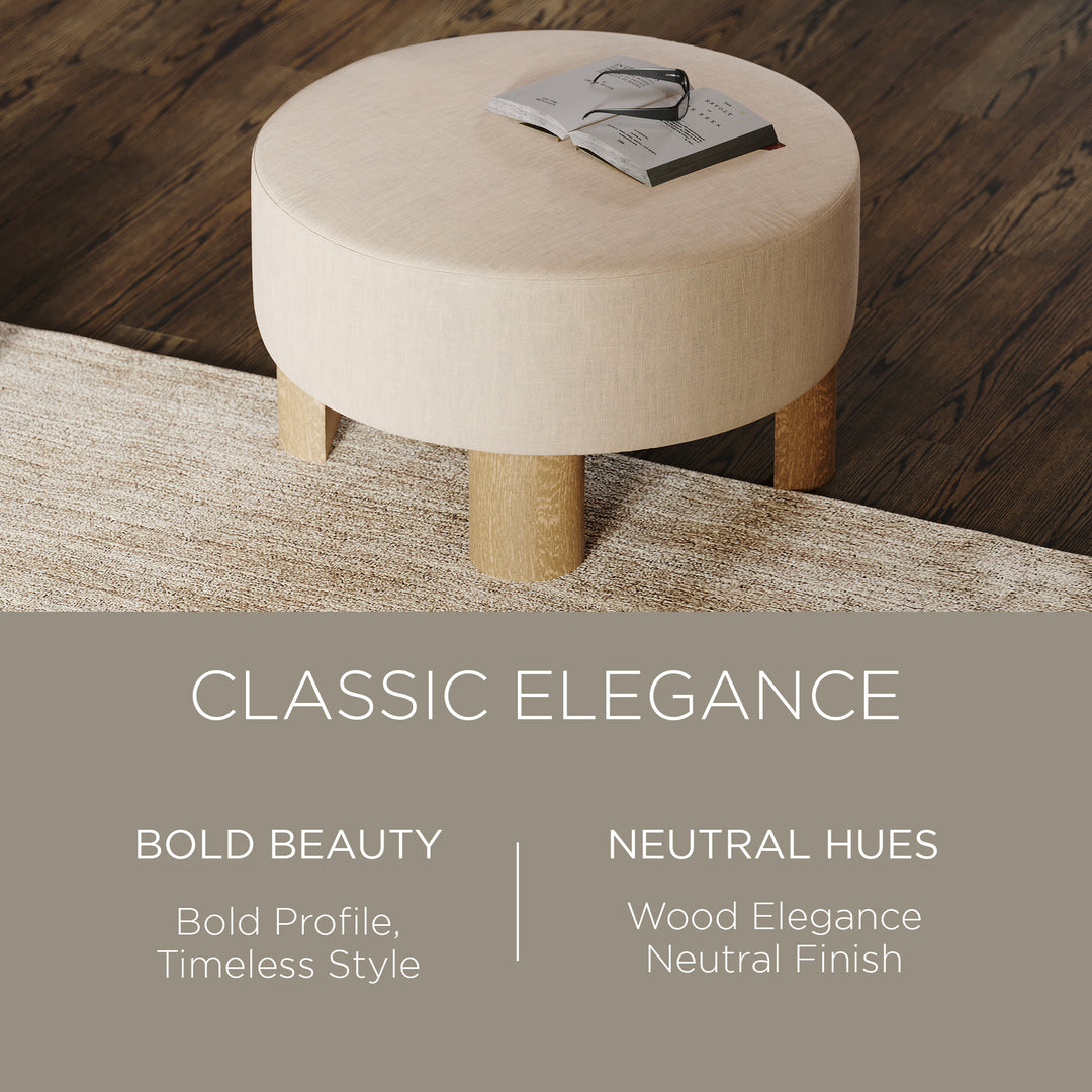 Maven Lane Celia Contemporary Upholstered Ottoman w/ Refined Natural Wood Finish - VMInnovations