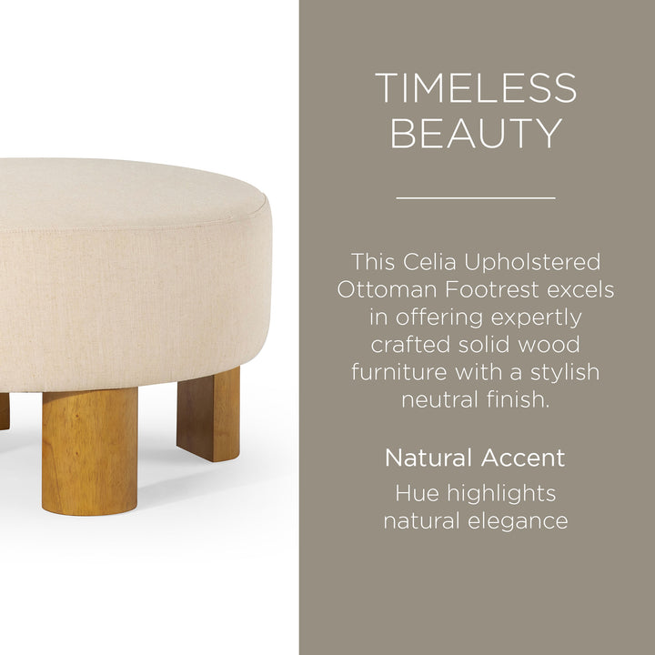 Maven Lane Celia Contemporary Upholstered Ottoman w/ Refined Natural Wood Finish - VMInnovations