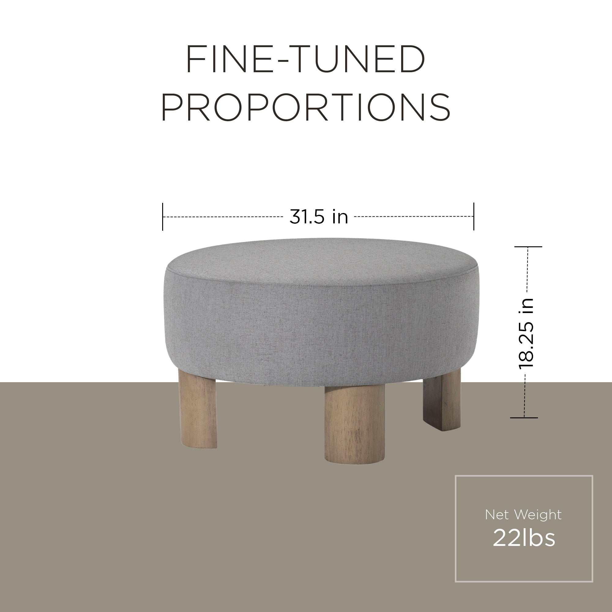 Maven Lane Celia Contemporary Upholstered Ottoman with Refined Grey Wood Finish - VMInnovations