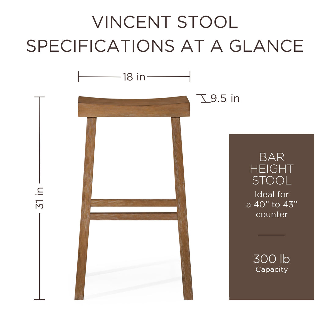 Maven Lane Vincent Wooden Rustic Aesthetic Kitchen Bar Stool, Antiqued Natural Finish - VMInnovations