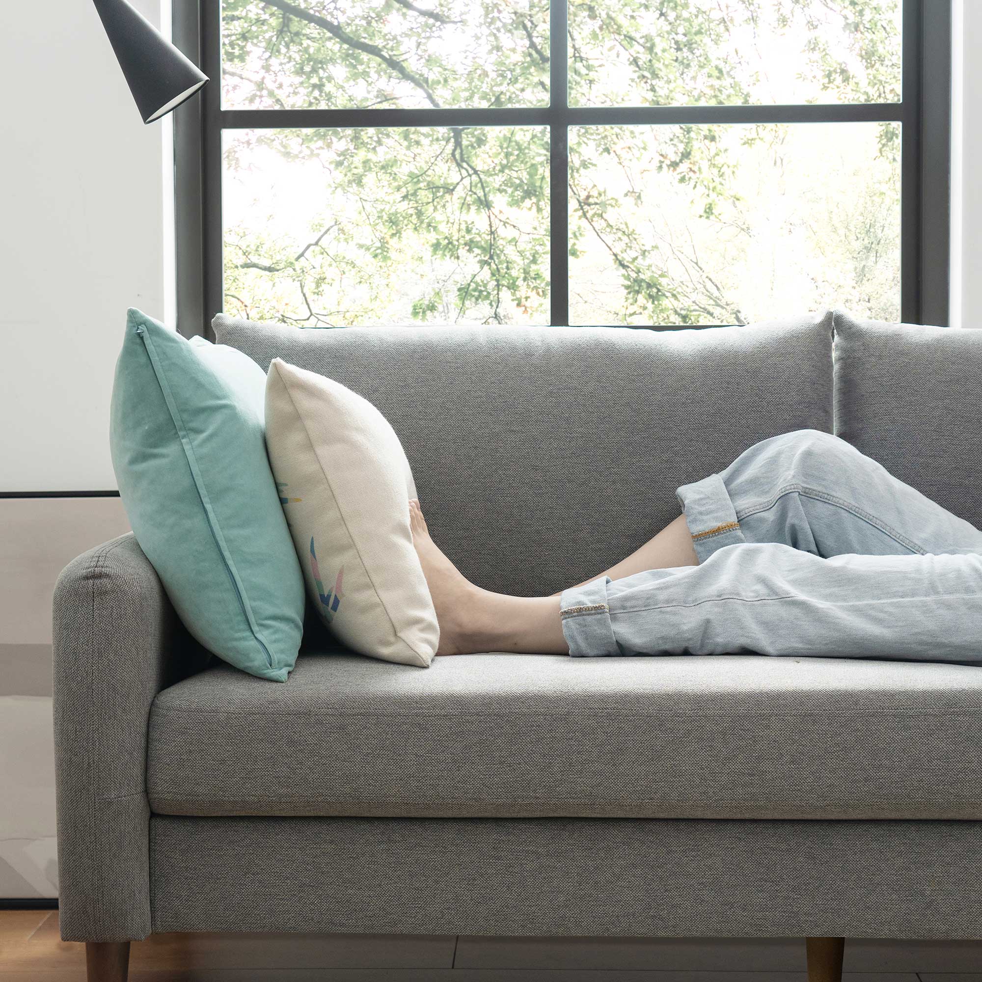 Mellow MAE Mid-Century Modern Curved Arm Sofa with Solid Wood Legs, Light Grey - VMInnovations