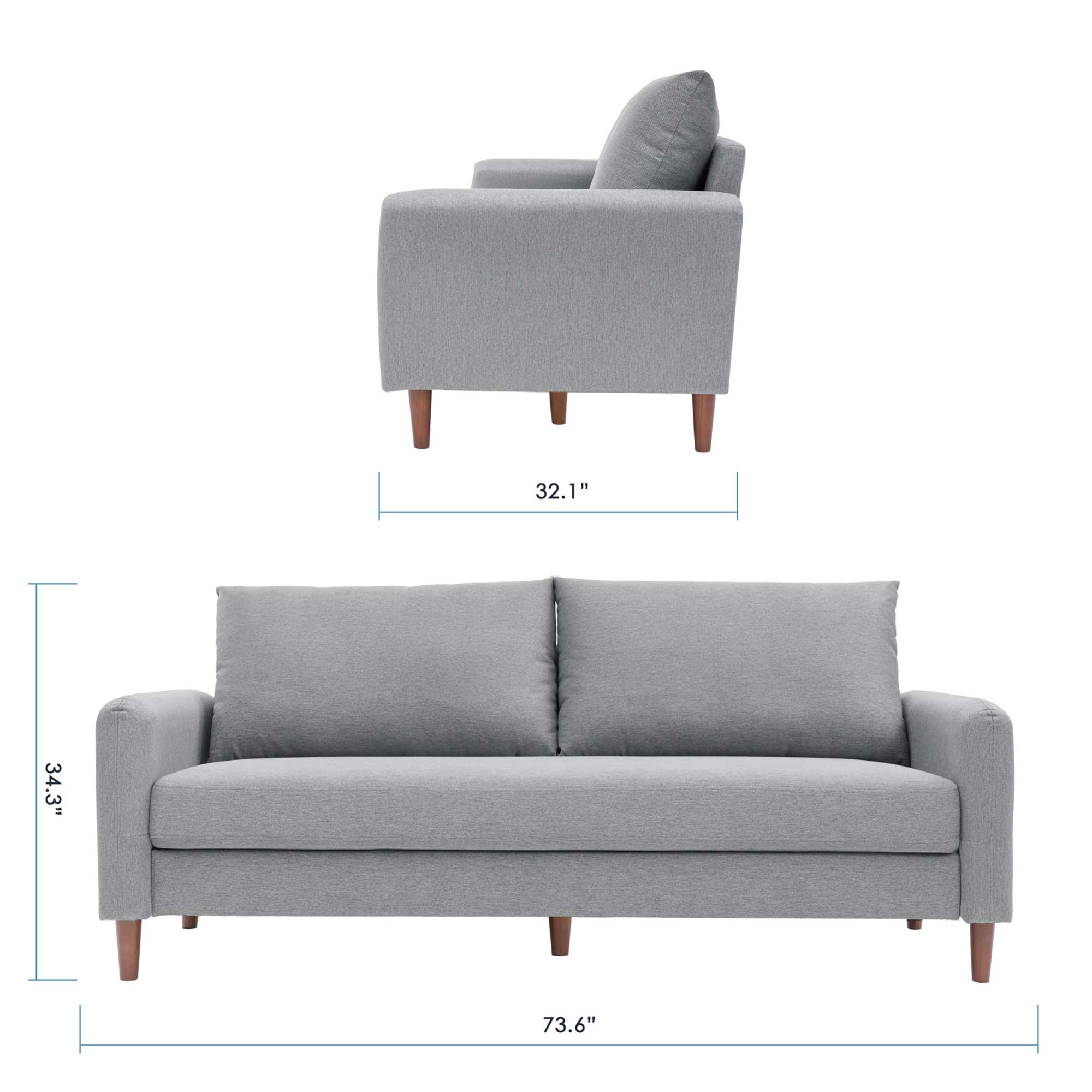 Mellow MAE Mid-Century Modern Curved Arm Sofa with Solid Wood Legs, Light Grey - VMInnovations