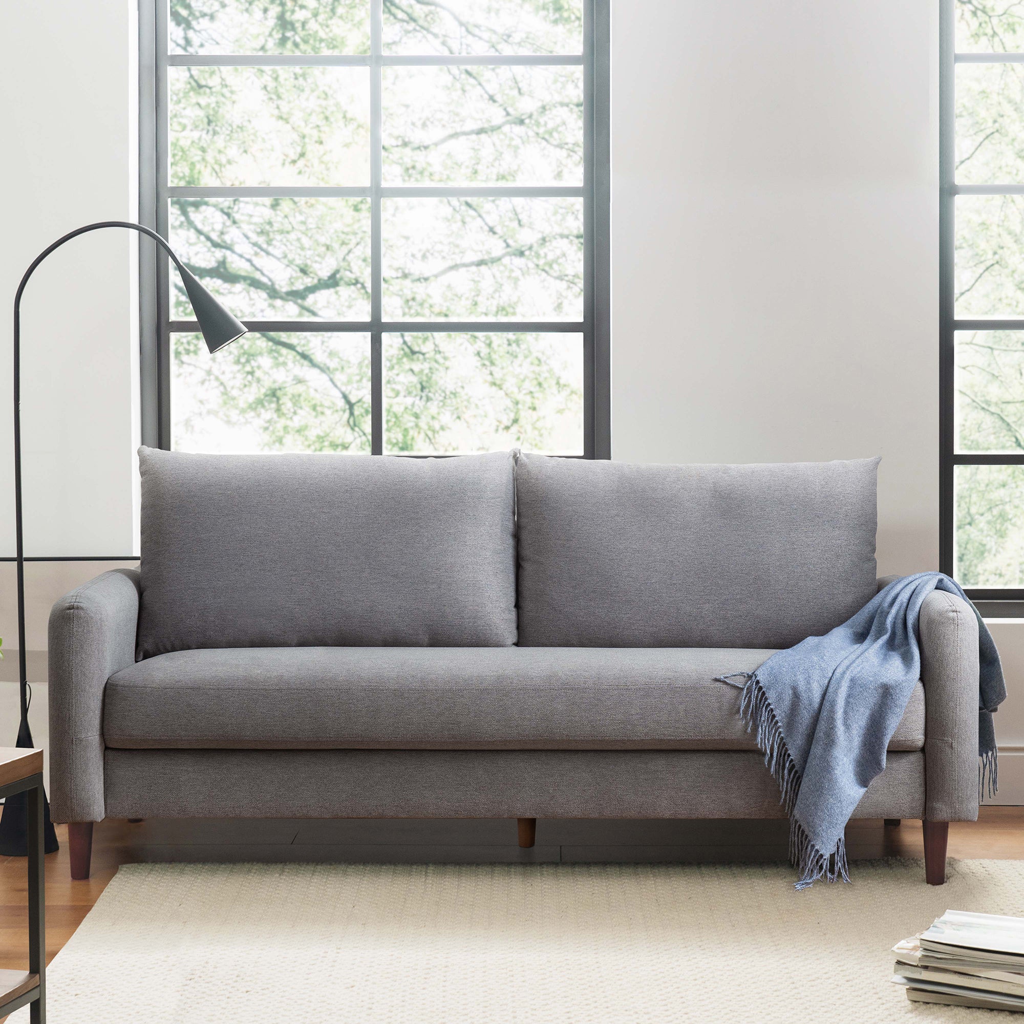 Mellow MAE Mid-Century Modern Curved Arm Sofa with Solid Wood Legs, Light Grey - VMInnovations