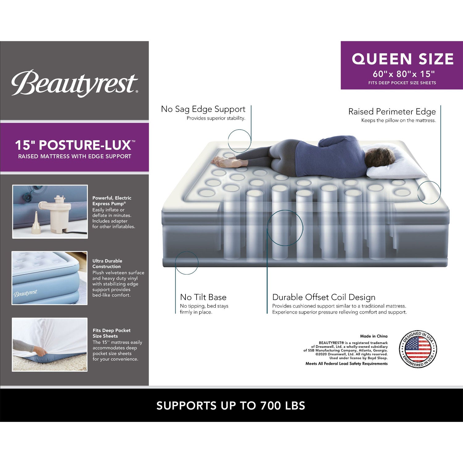 Simmons Beautyrest 15 Inch Lux Express Bed Air Mattress and Pump, Queen (Used) - VMInnovations