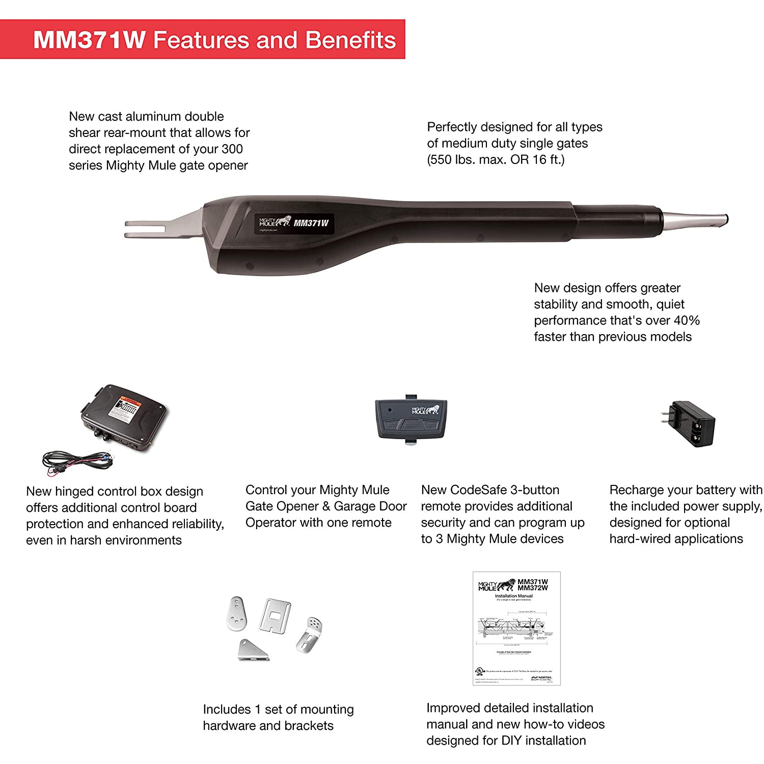Mighty Mule App Controlled Automatic Gate Opener for 16 Ft Gates (For Parts) - VMInnovations