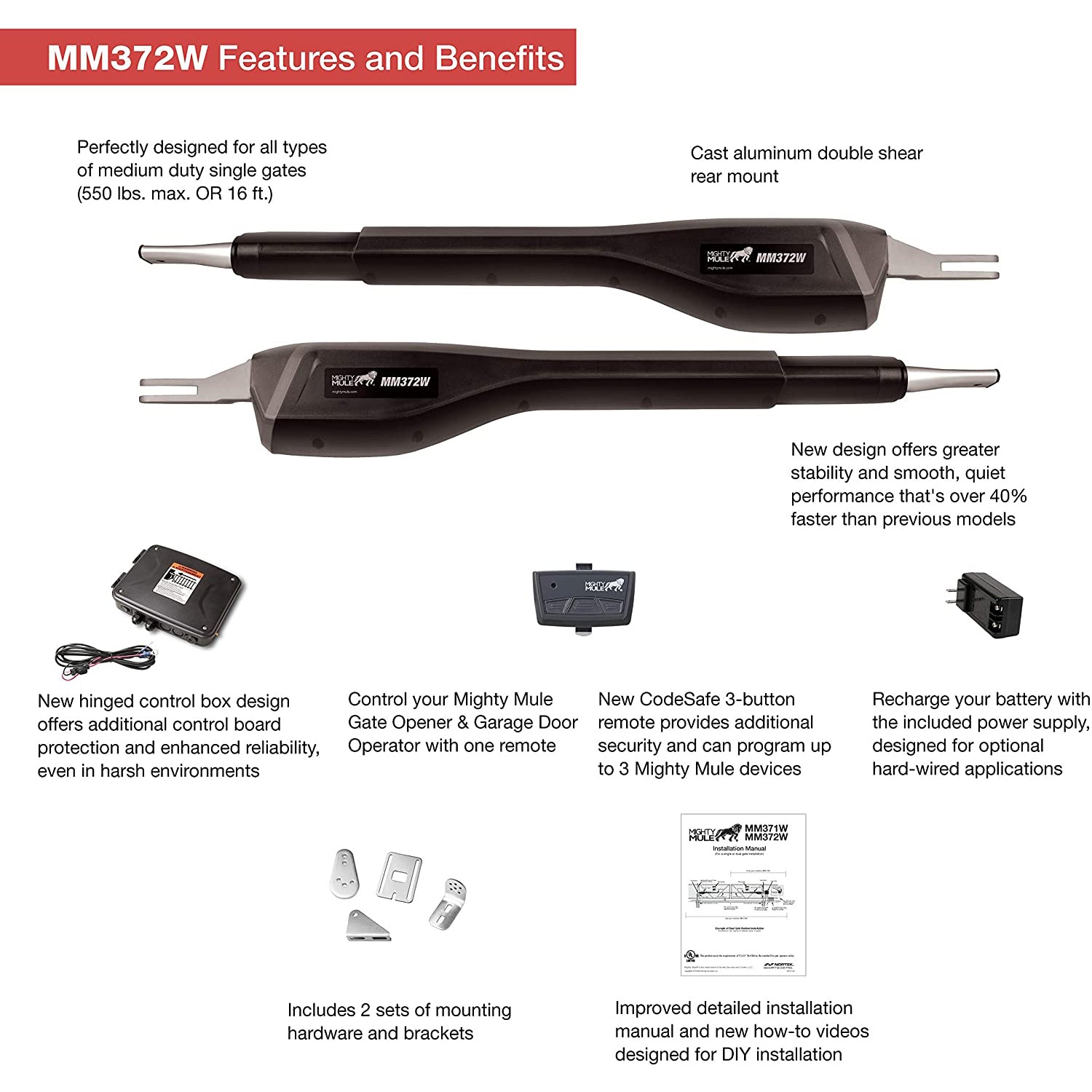 Mighty Mule Secure App Controlled Automatic Double Gate Opener 16 Ft (For Parts) - VMInnovations