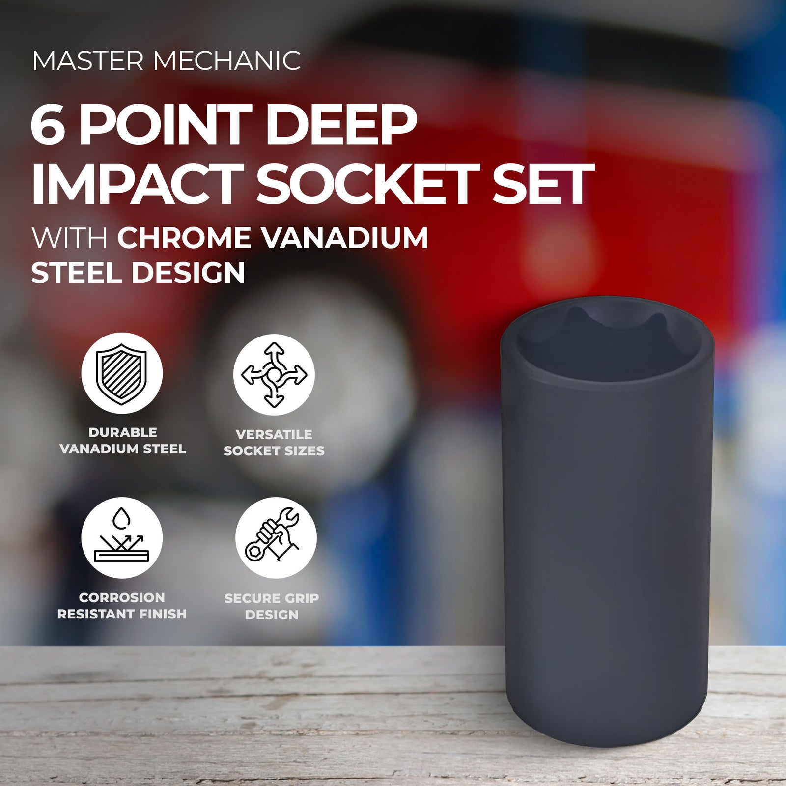 Master Mechanic 6 Point Deep Impact Socket Set with Chrome Vanadium Steel Design - VMInnovations