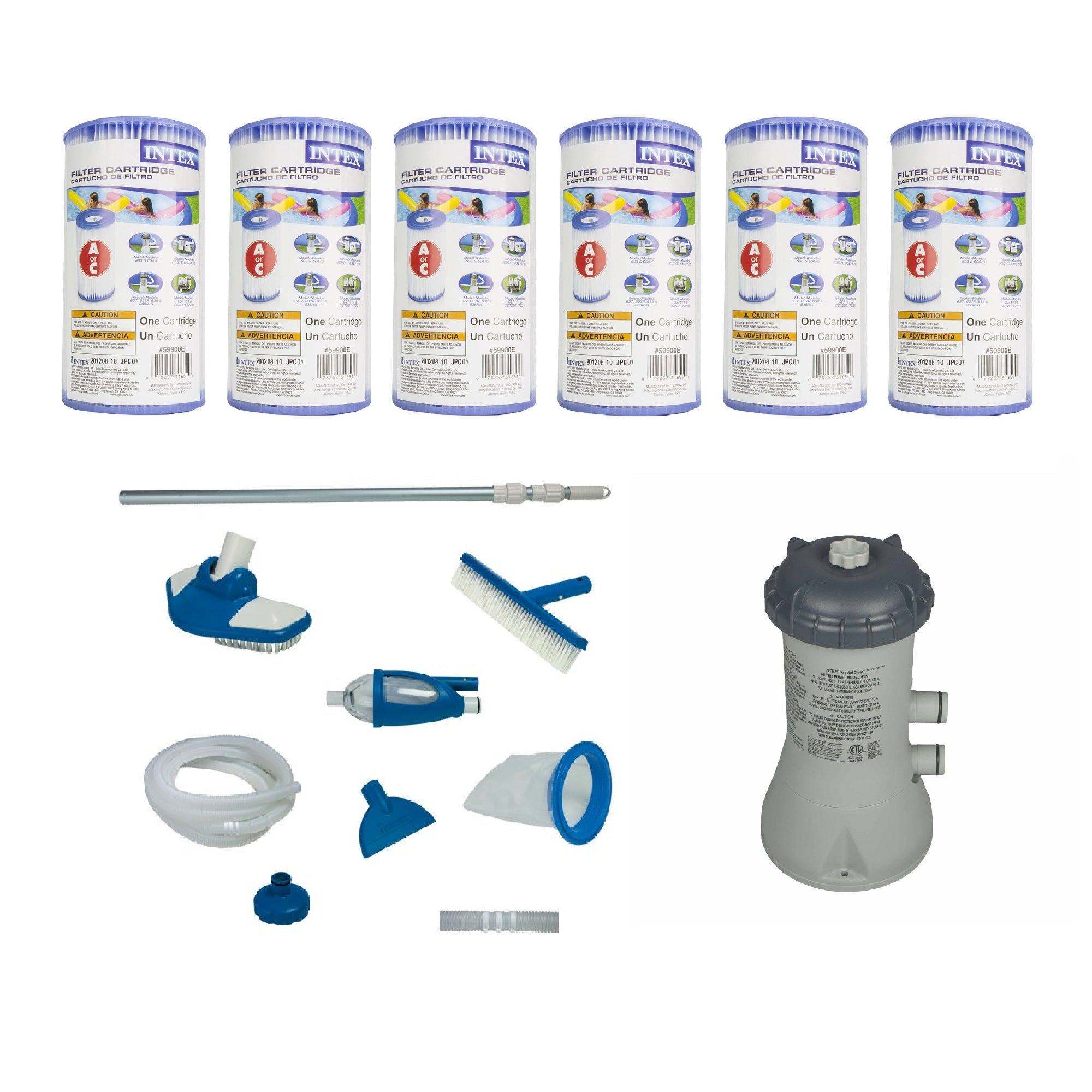 Intex Pool Maintenance Kit w/ Pool Filter Pump System w/ Cartridges (6 Pack)