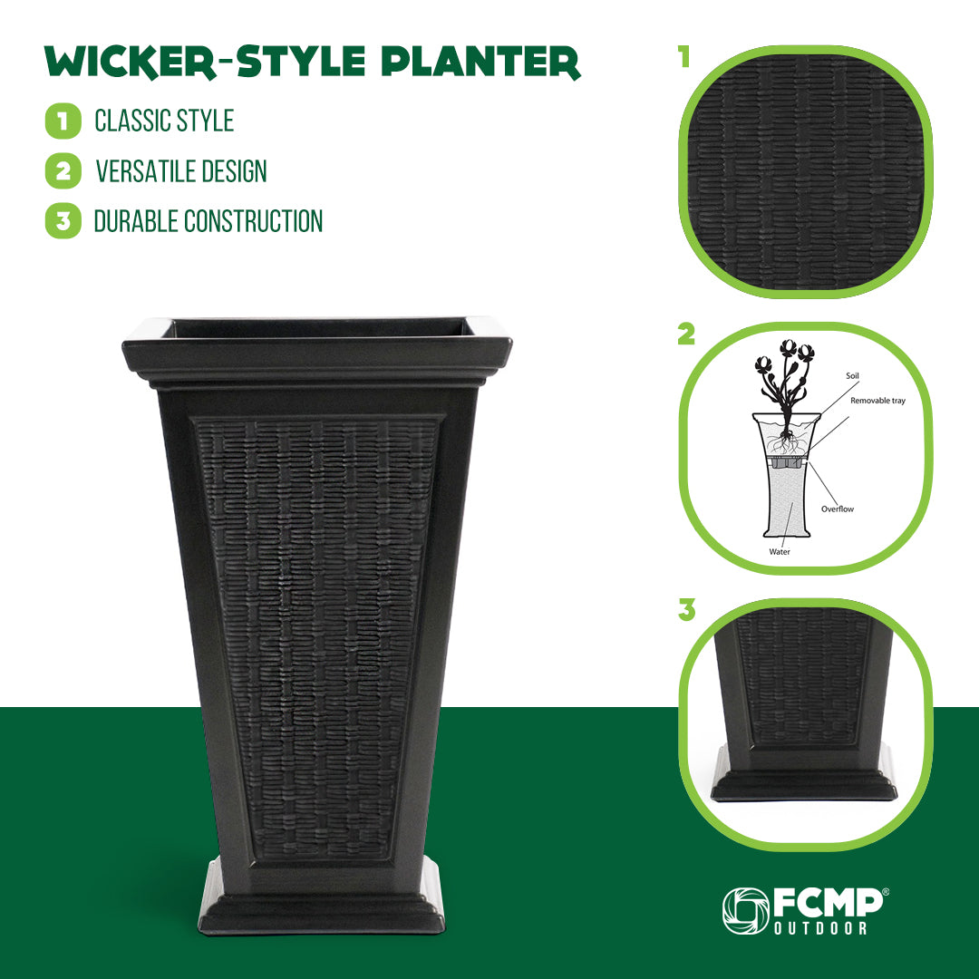 FCMP Outdoor 24-Inch Self Watering Pedestal Home Wicker Planter Set (Used) - VMInnovations