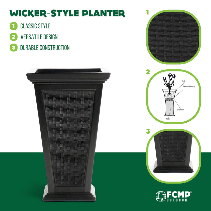 FCMP Outdoor 24-Inch Self Watering Pedestal Home Wicker Planter Set (Open Box)