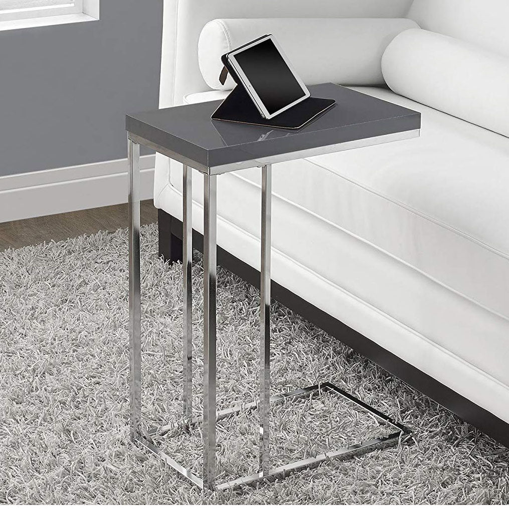 Monarch Specialties Contemporary Accent Rectangular Side End Table, Glossy Gray