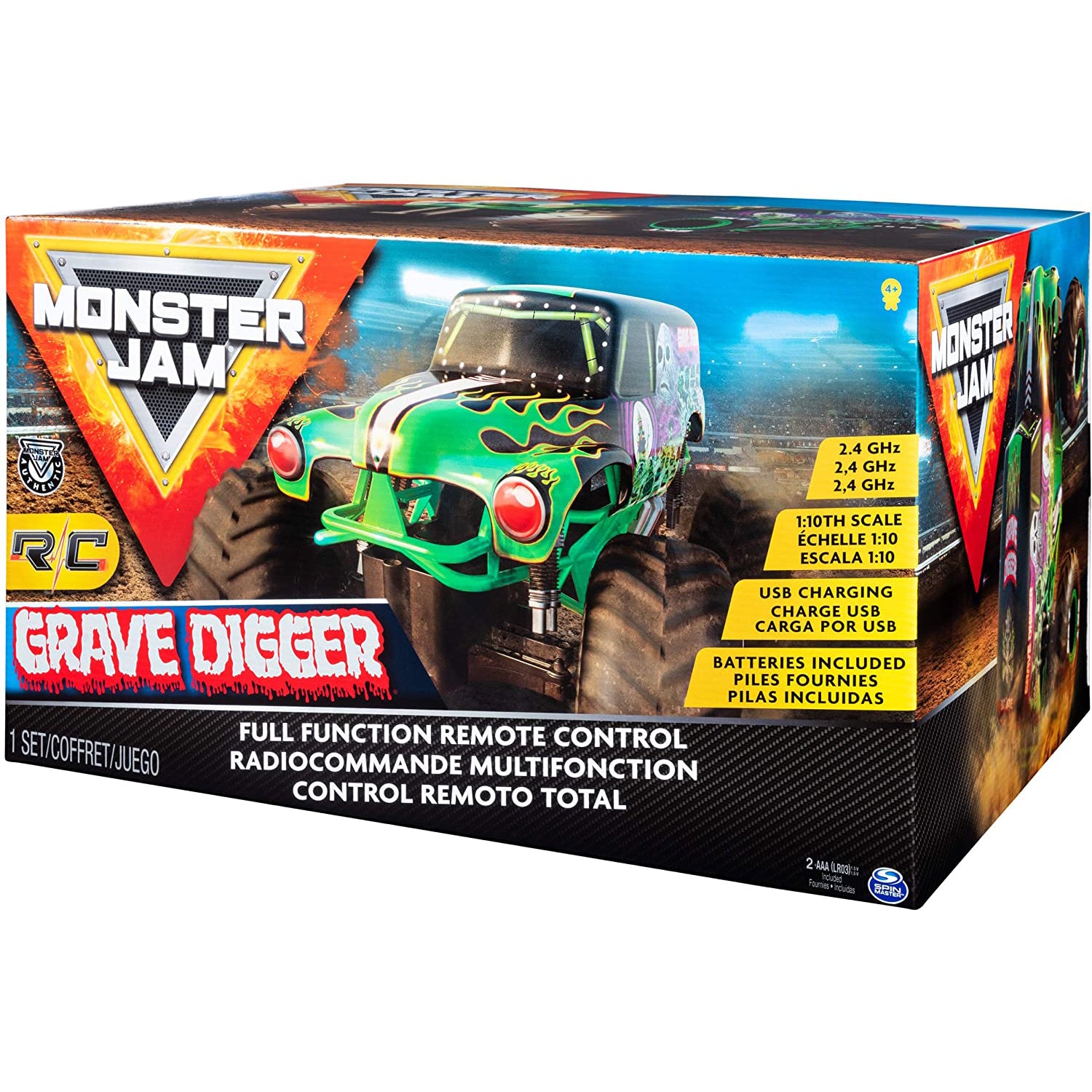 Monster Jam Official Light Up Realistic Grave Digger 1:10 Scale RC Monster Truck