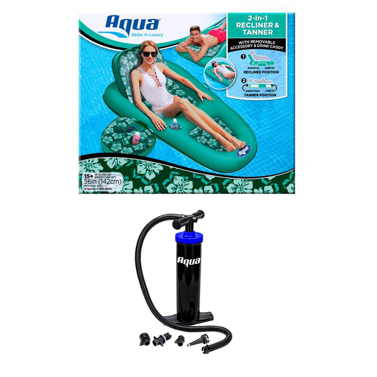 Aqua Leisure Campania 2 in 1 Lounger Pool Inflatable with Hand Pump, Floral - VMInnovations