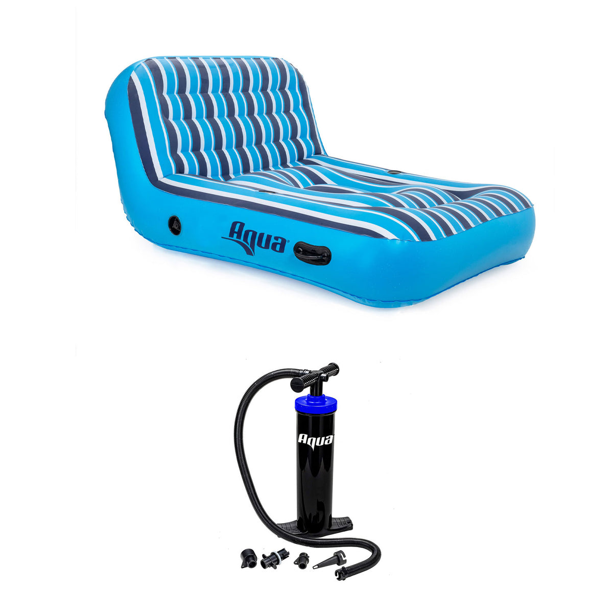 Aqua Inflatable 2 Person Pool Float Recliner Lounger Raft with Hand Pump, Blue - VMInnovations