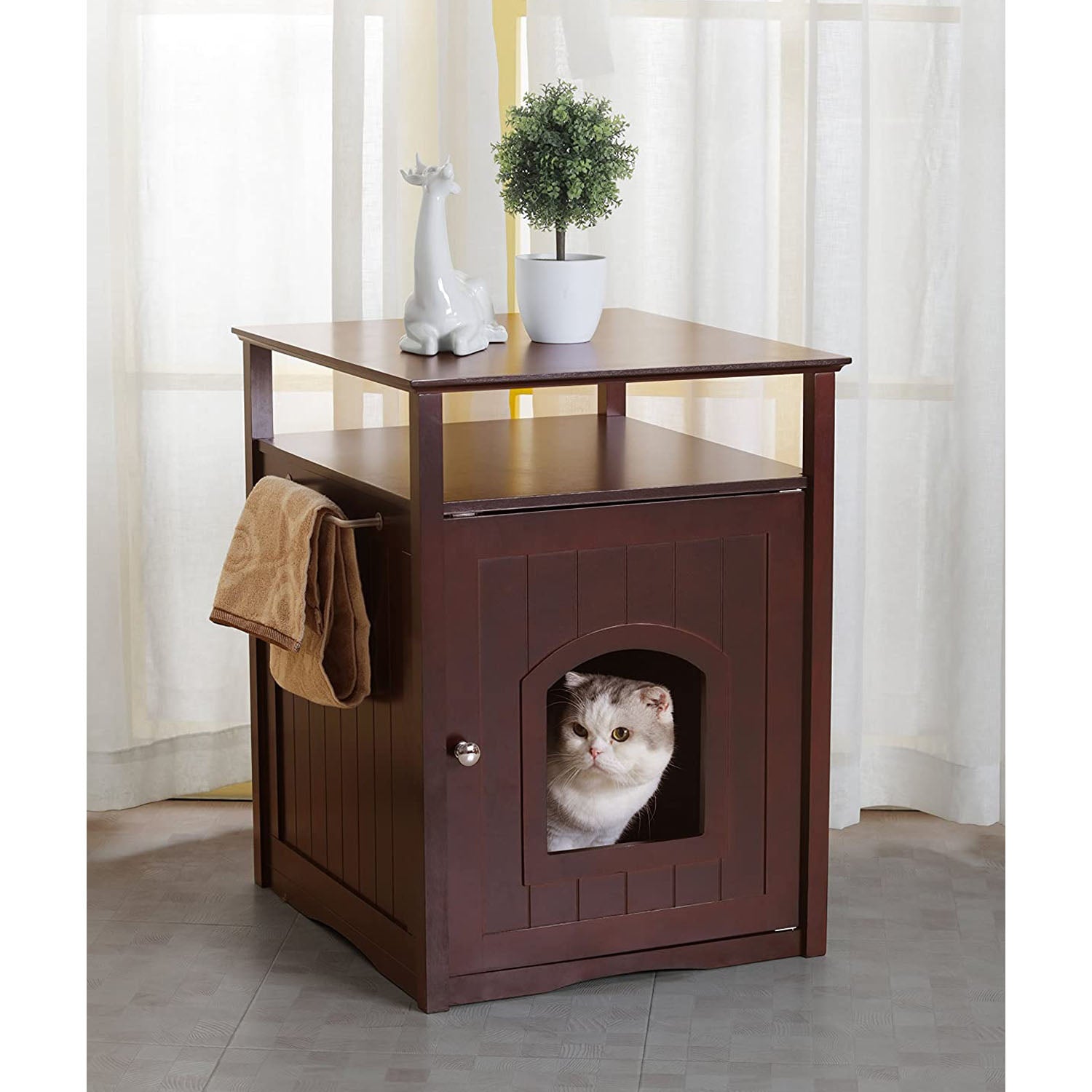 Merry Products Decorative Pet Cage w/ Protection Box End Table, Black + Merry Products Decorative Cat Enclosed Litter Box Washroom Night Stand, Espresso