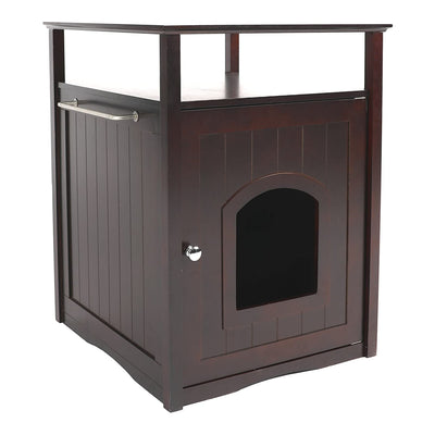 Merry Products Decorative Cat Enclosed Litter Box Washroom Night Stand, Espresso