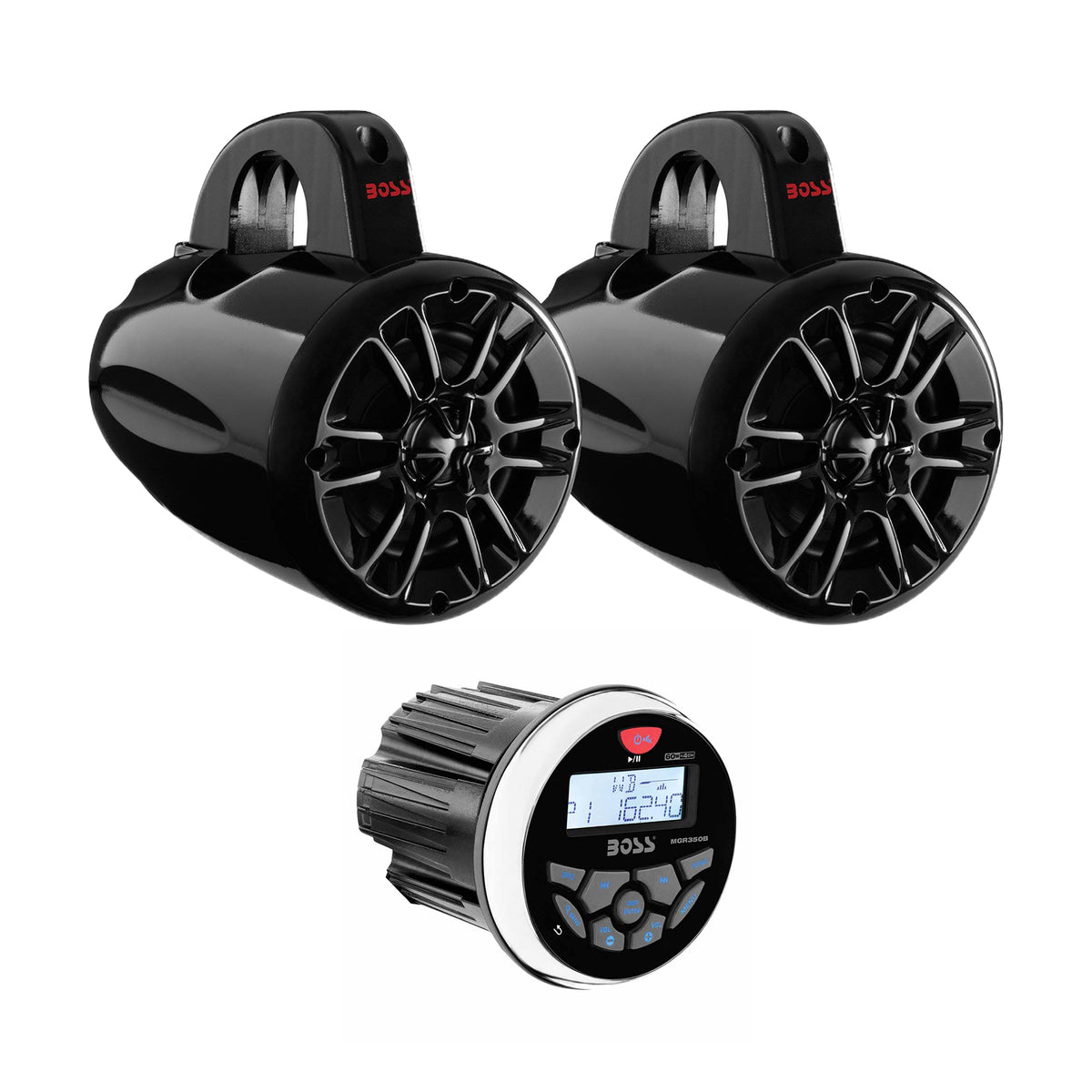 Boss Audio 4 Inch 2 Way 400W Marine Speaker Waketower Pair with 3 Inch Receiver