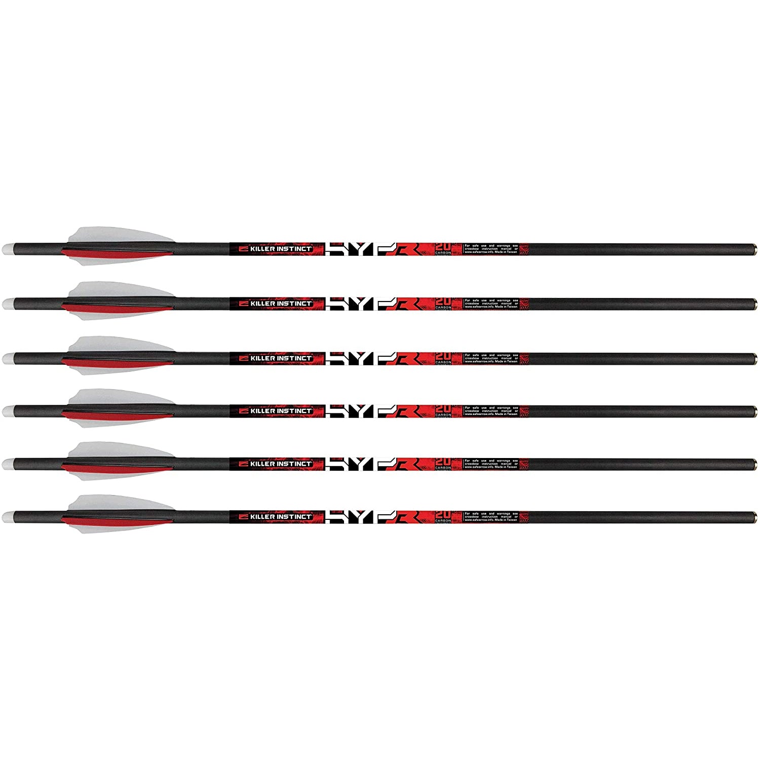 Killer Instinct MSCKI-1064-6 HYPR 20" Carbon Crossbow Bolts, 6 Count (2 Pack) - VMInnovations