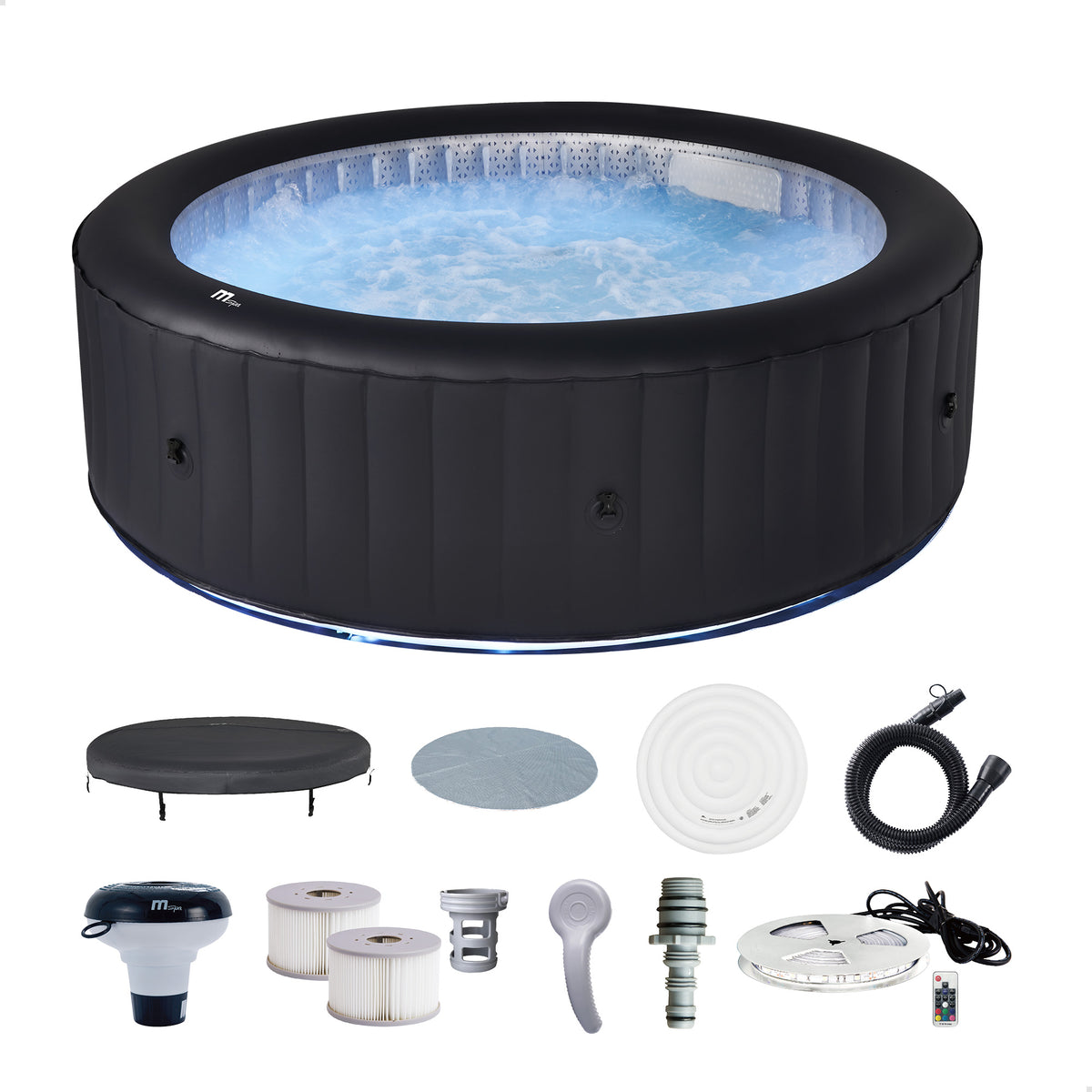 MSpa Round Inflatable Bubble Spa, 4 to 6 Person Hot Tub with LED Lights, Aurora