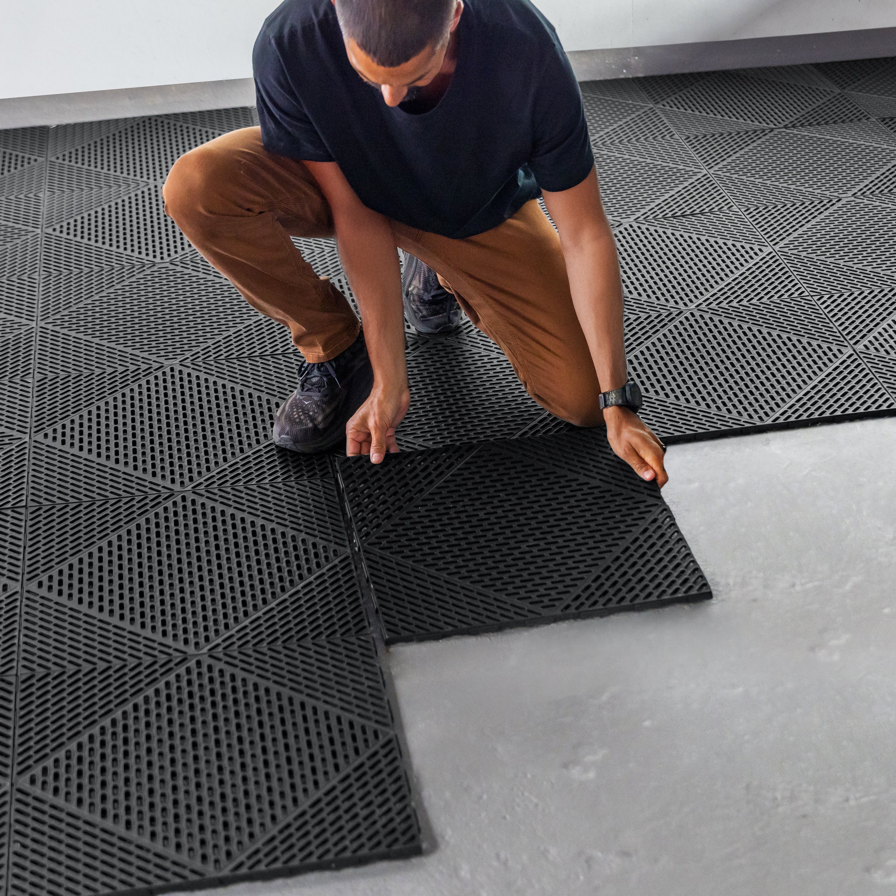 EasyTile 12 Pack Interlocking Modular Tiles with Drainage, 18x18 Inches, Black