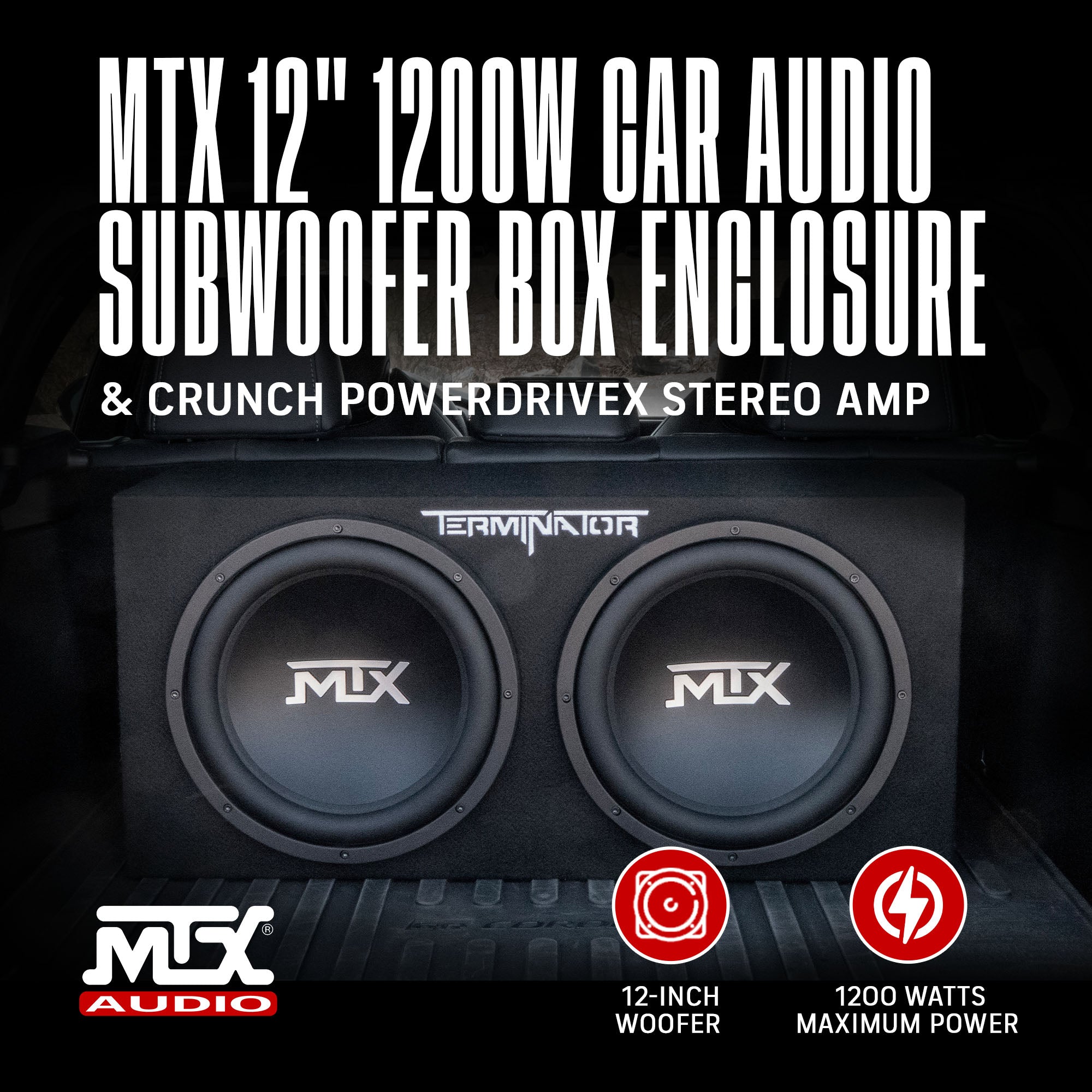 MTX 12" 1200W Car Audio Subwoofer Box Enclosure & Crunch PowerDriveX Stereo Amp