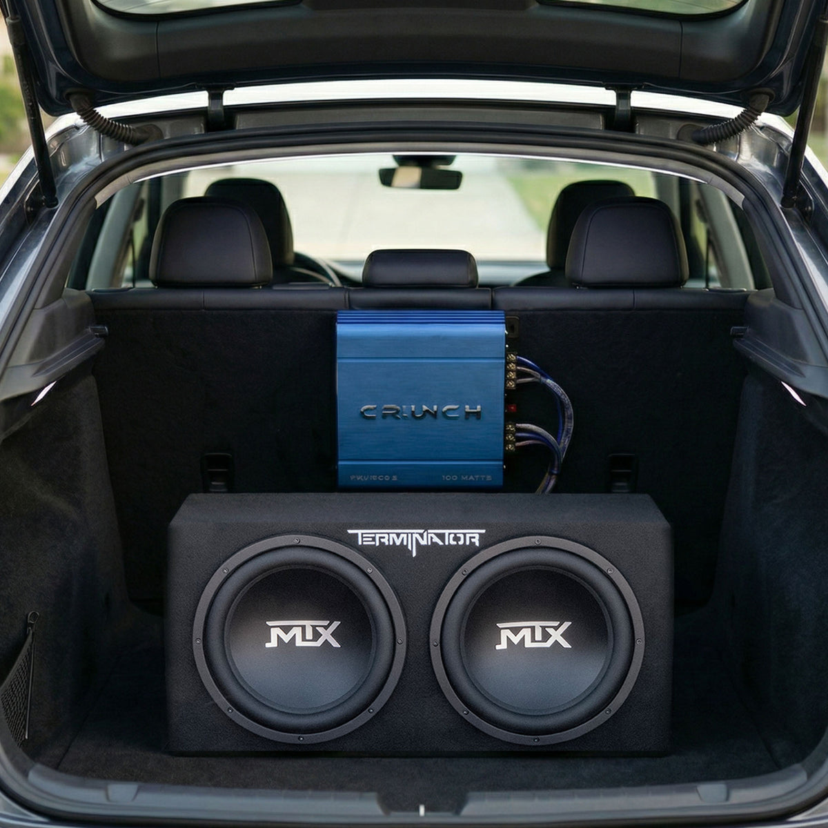 MTX 12" 1200W Car Audio Subwoofer Box Enclosure & Crunch PowerDriveX Stereo Amp