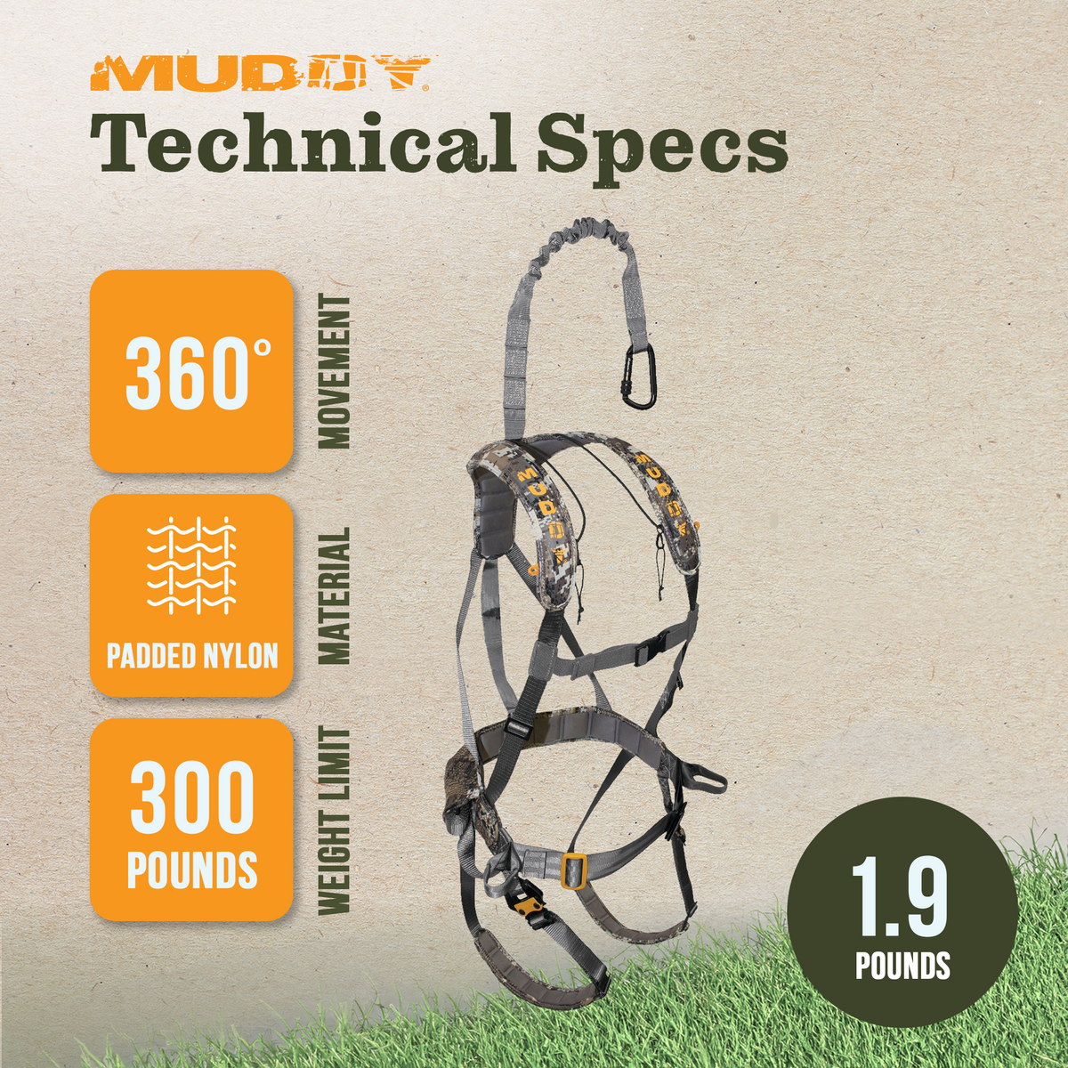 Muddy Ambush Hunting Quick Release Padded Deer Treestand Safety Harness, Camo - VMInnovations