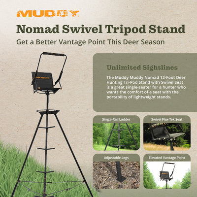 Muddy MUD-MTP8100 Nomad 12 Foot High Deer Hunting Tri-Pod Stand with Swivel Seat