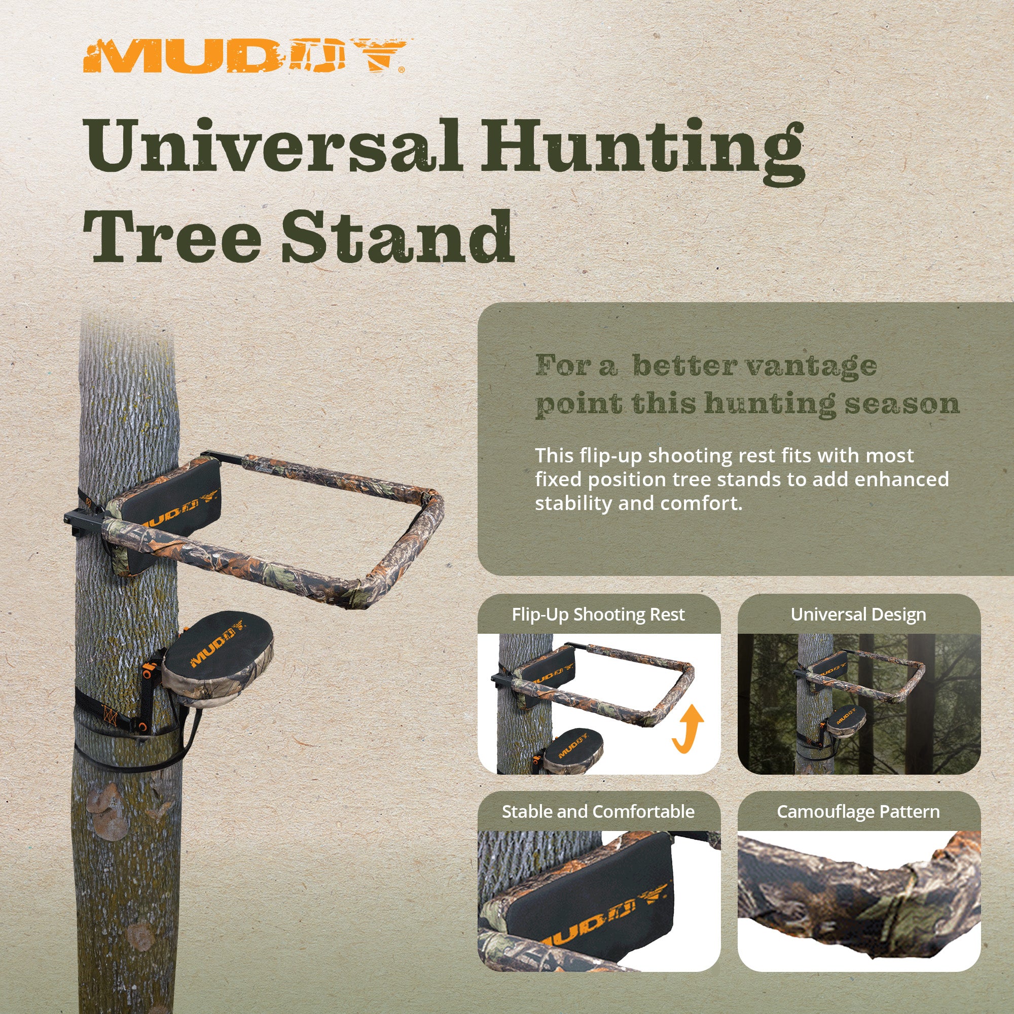 Muddy Outdoors Universal Hunting Tree Stand Reliable Flip Up Shooting Rail Rest - VMInnovations