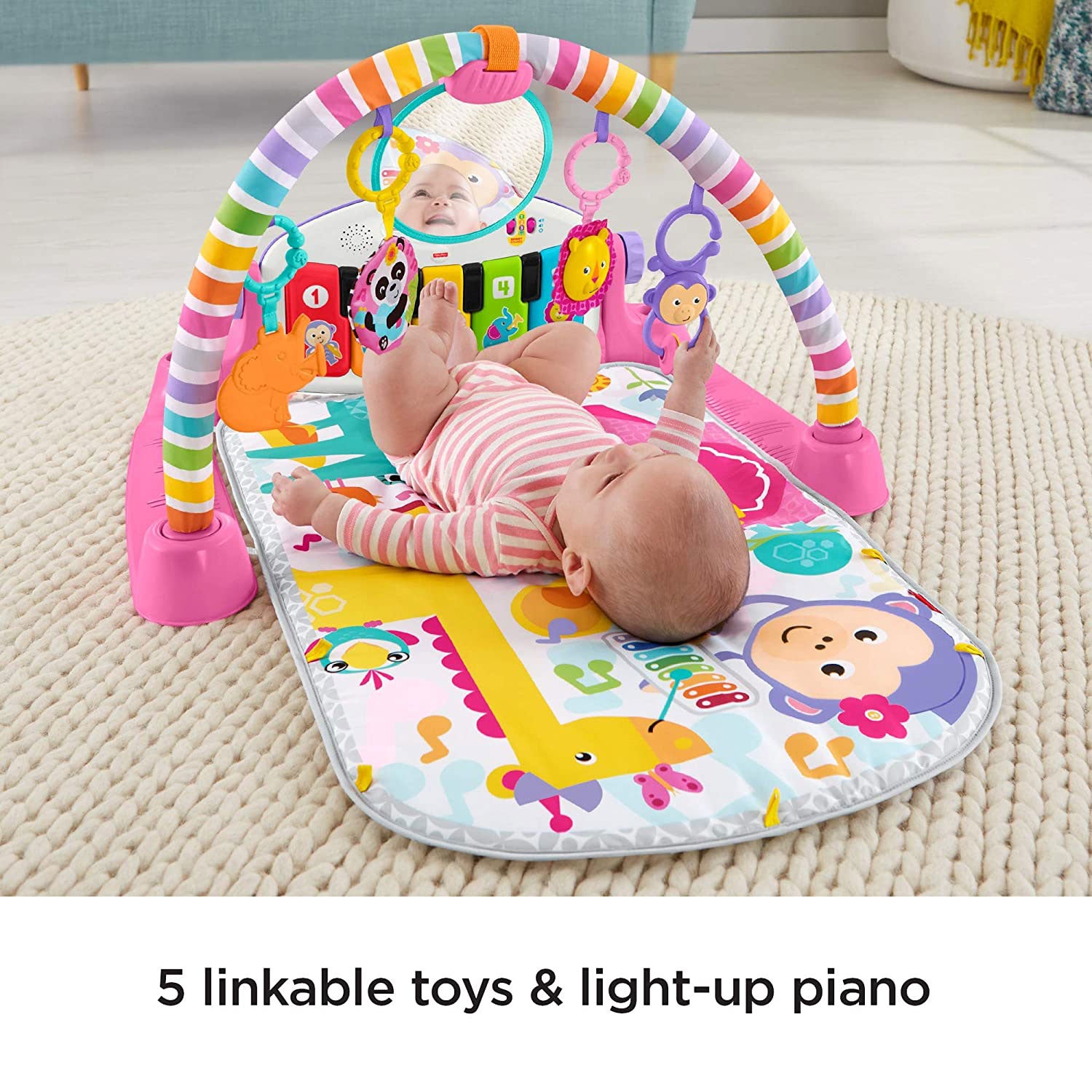 Fisher-Price Deluxe Kick 'n Play Musical Piano Gym with Soft Mat, Pink