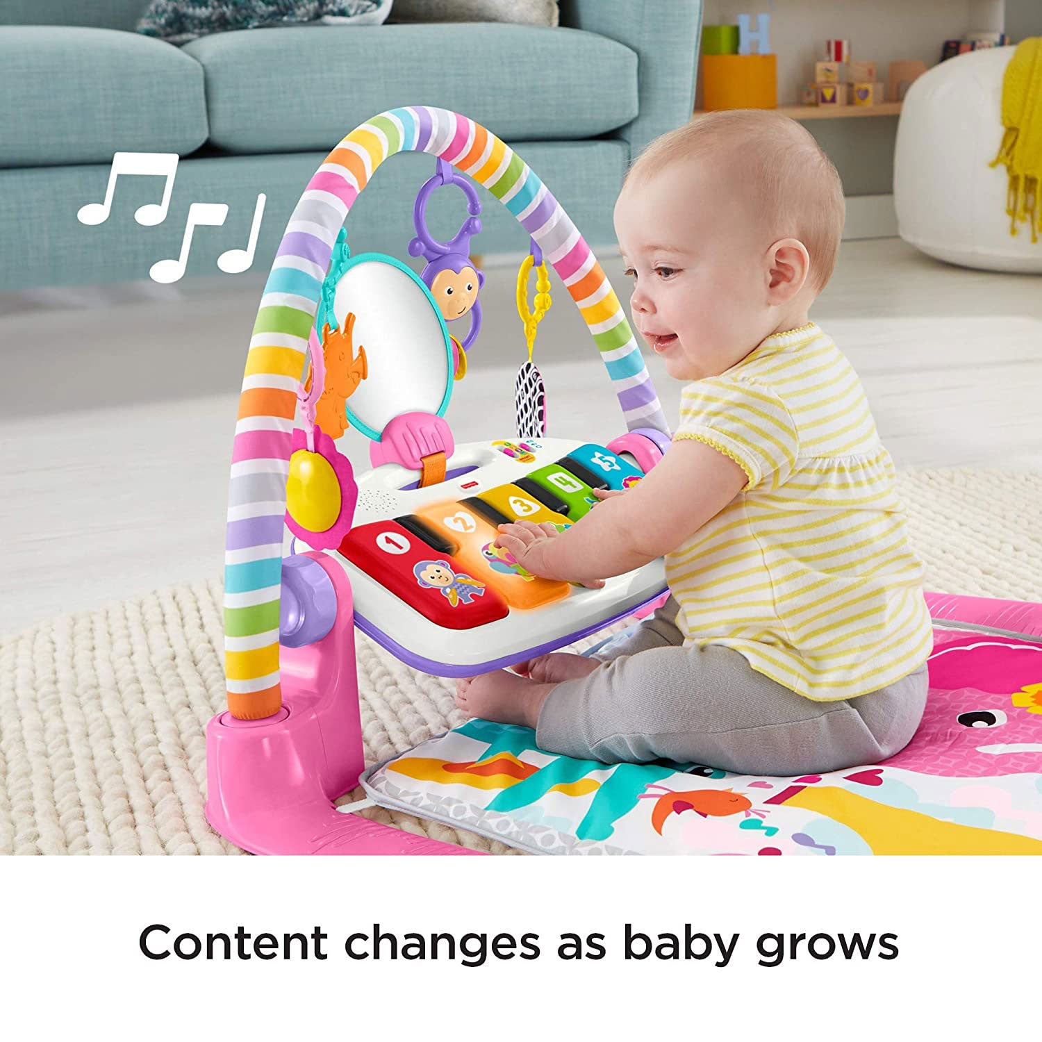 Fisher-Price Deluxe Kick 'n Play Musical Piano Gym with Soft Mat, Pink