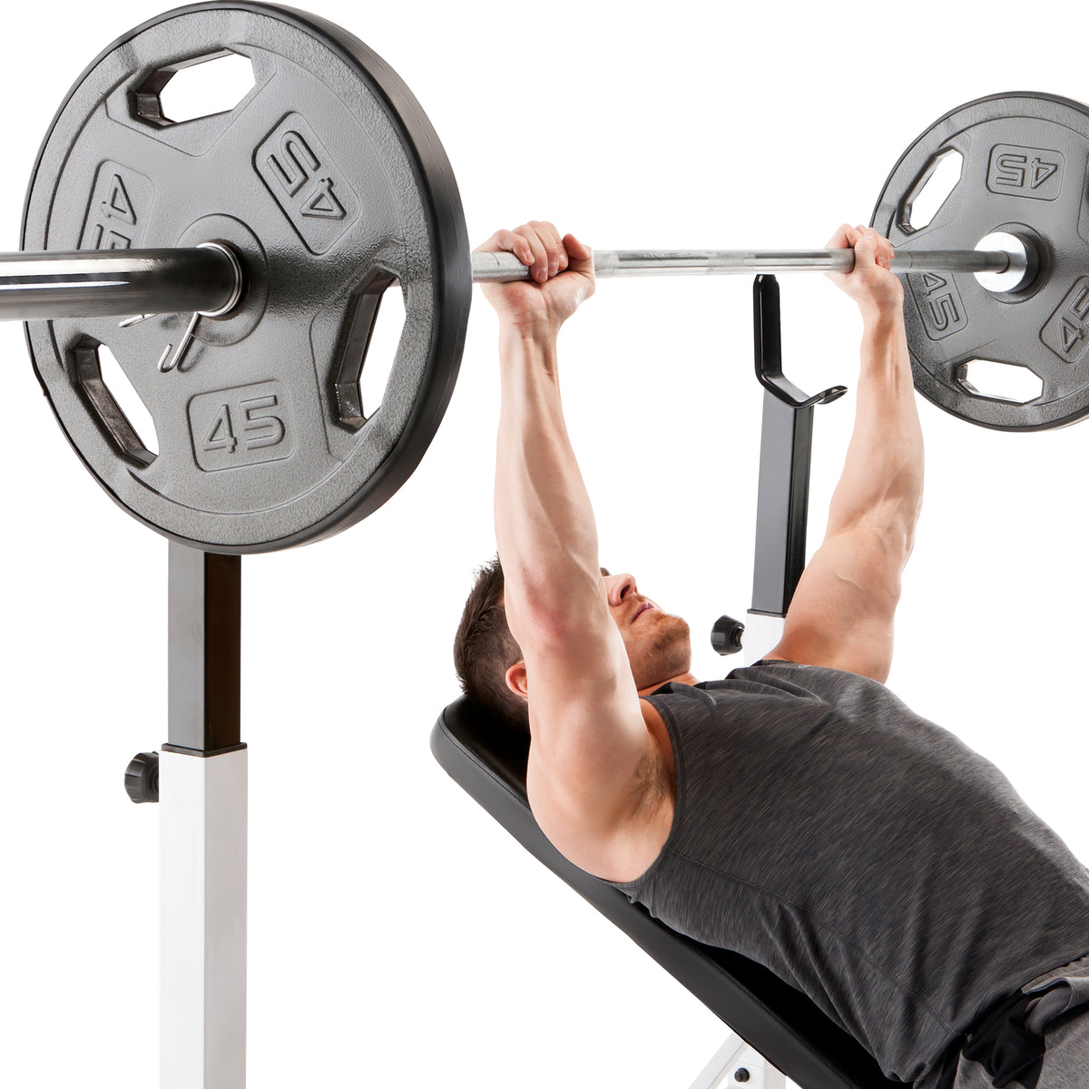 Marcy Fitness Adjustable Olympic Home Gym Weight Lifting Workout Bench with Rack