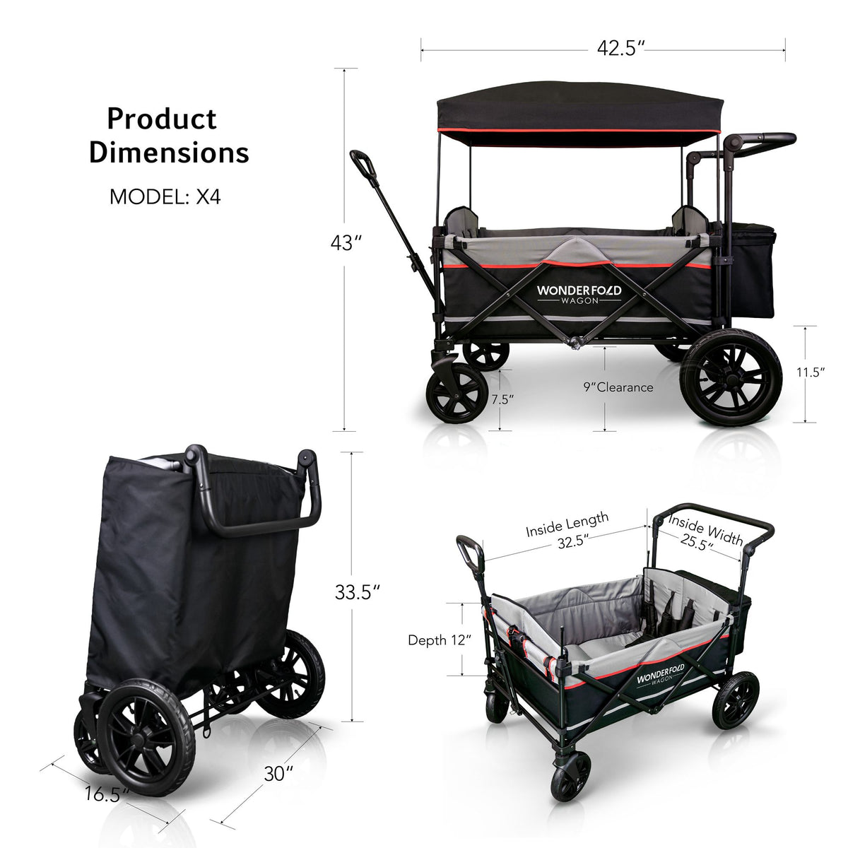 WONDERFOLD 4-Passenger Stroller Wagon with Canopy and 5-Point Harness (Open Box)