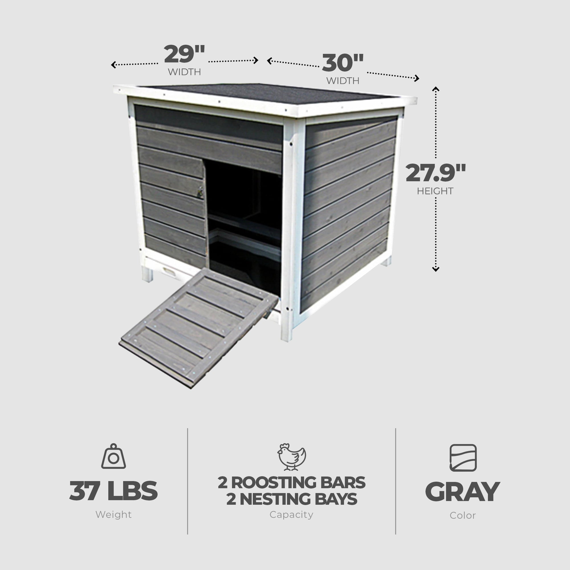 My Backyard Farm 29 x 30 x 27.9" Nesting & Roosting Box w/Metal Tray, Gray(Used)