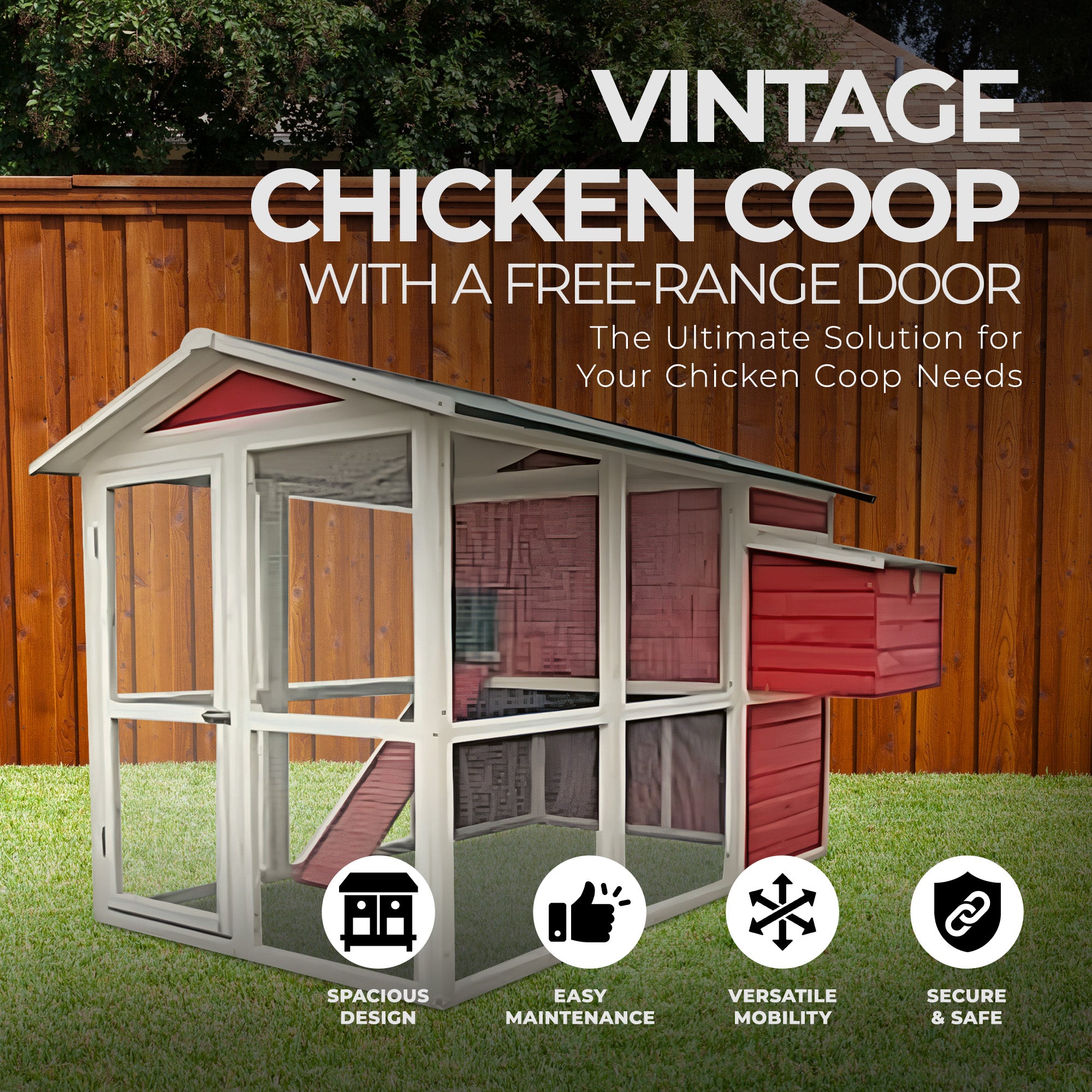 My Backyard Farm Medium Sized 50x76x50 Inch Vintage Chicken Coop, Red (Open Box) - VMInnovations
