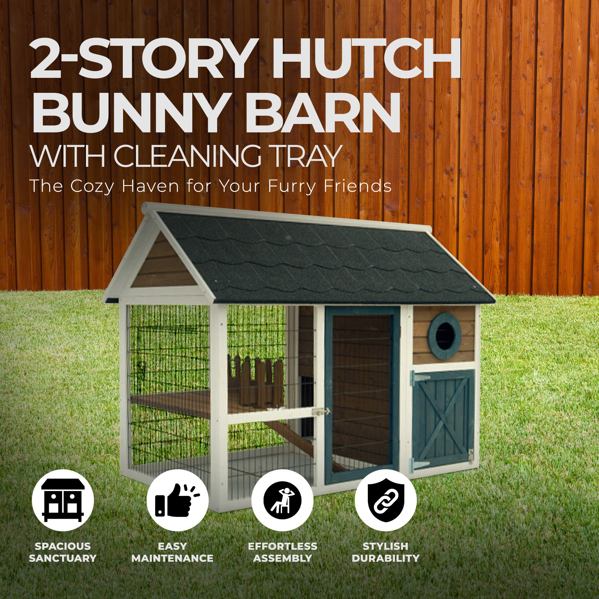 My Backyard Farm 2 Story Design Hutch Bunny Barn with Pull Out Cleaning Tray - VMInnovations