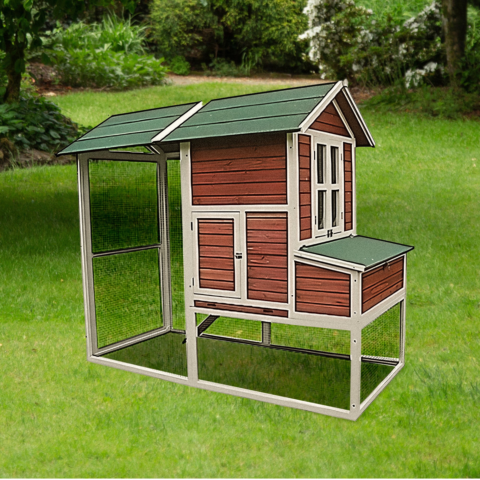 My Backyard Farm Chicken Ranch Coop w/PVC Roof and Vent Window, Dark Red (Used)