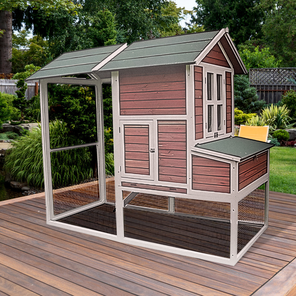 My Backyard Farm Chicken Coop with PVC Roof and Vent Window, Dark Red (Open Box)