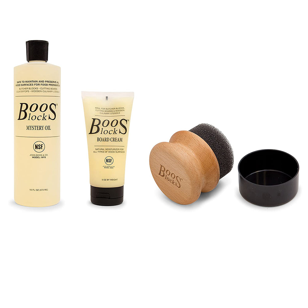 John Boos Walnut Wood Juice Groove Cutting Board w/ Boos Block Maintenance Set - VMInnovations