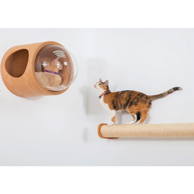 MYZOO Wall Mounted & Floor Standing Versatile Cat Scratcher Wood Cylinder Shelf
