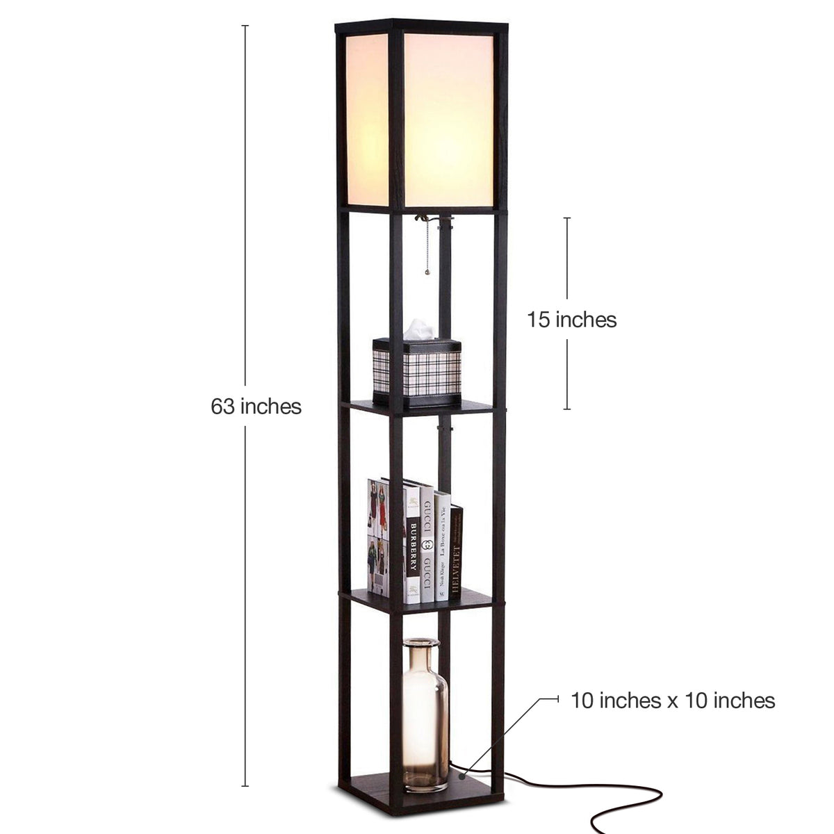 Brightech Maxwell Tower Floor Lamp with Shelves and LED Bulb, Black (Open Box)