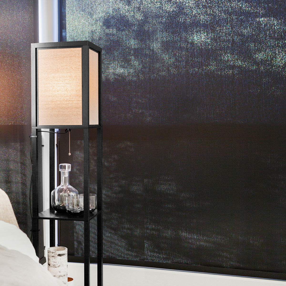 Brightech Maxwell Tower Floor Lamp with Shelves and LED Bulb, Black (Open Box)