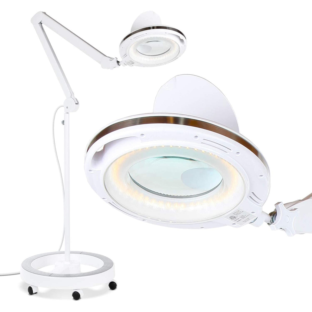 Brightech Pro Rolling Wheel Base 5 Diopter Magnifier Floor Lamp, White(Open Box)